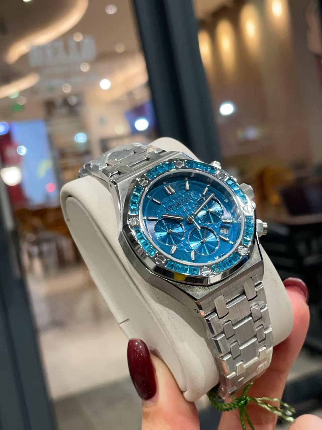 Audemarsp1gueブルー限定版ダイヤモンド入りレディース腕時計【50％割引+送料無料】