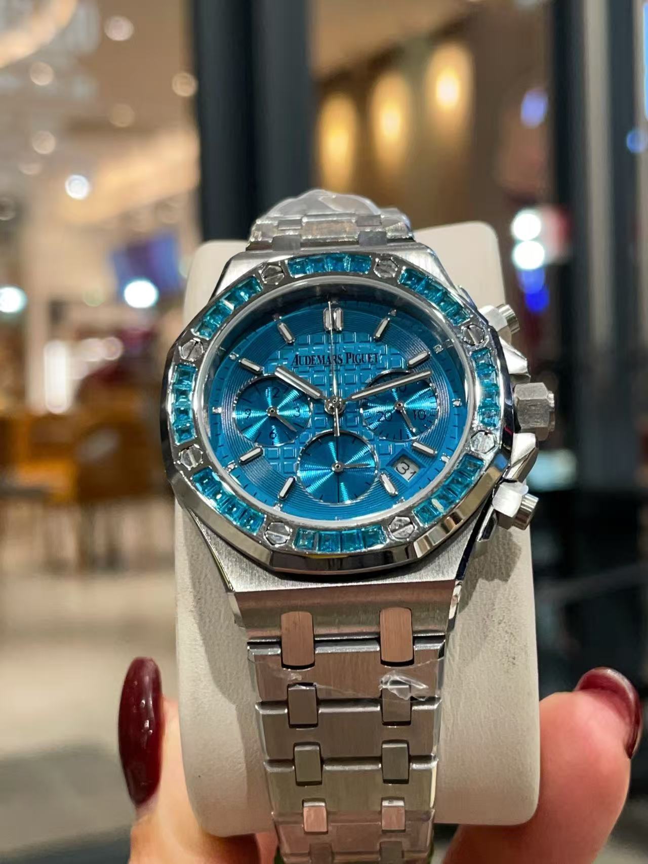 Audemarsp1gueブルー限定版ダイヤモンド入りレディース腕時計【50％割引+送料無料】