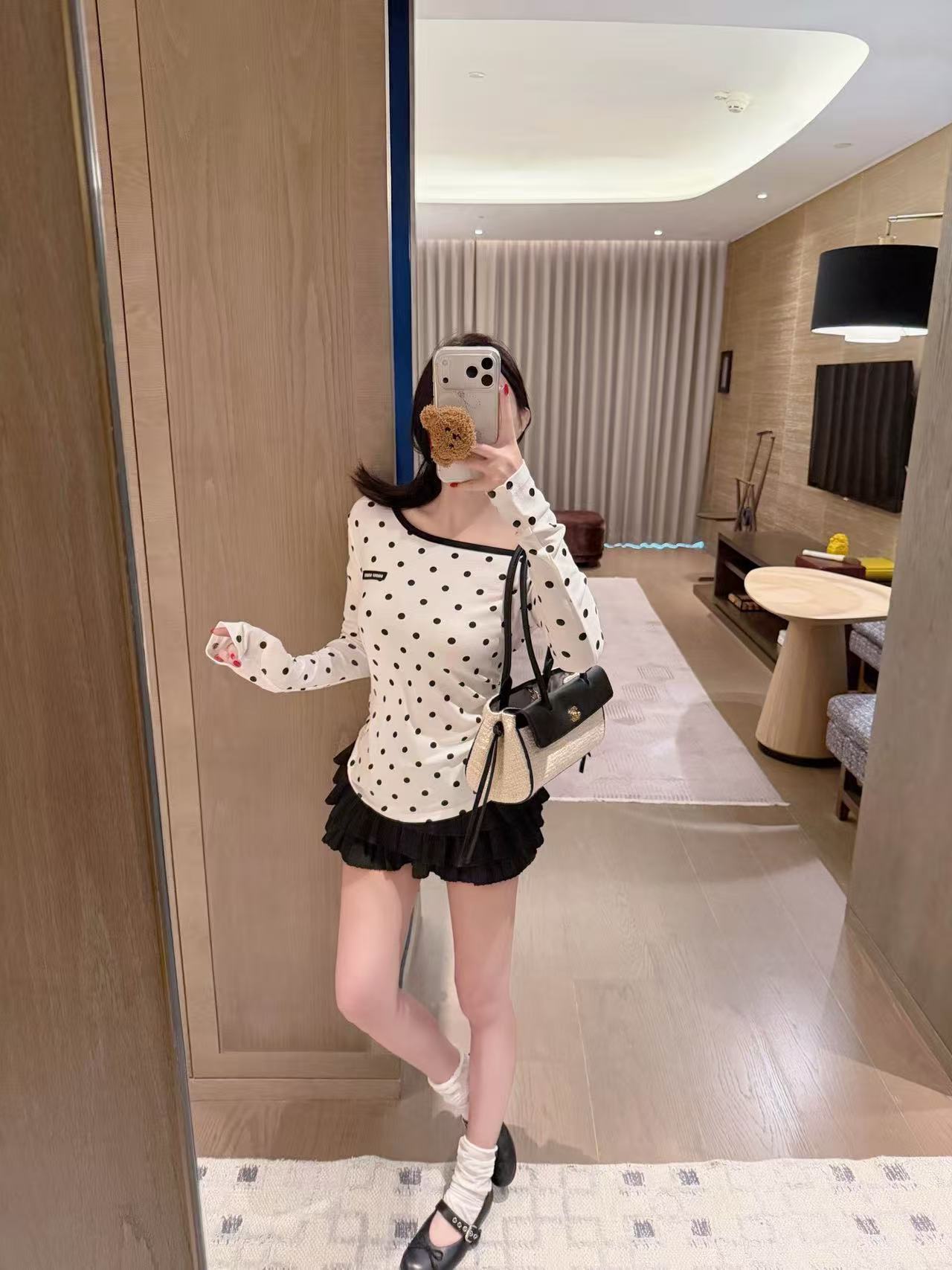 M1UM1U 水玉柄長袖Tシャツ【50％割引+送料無料】