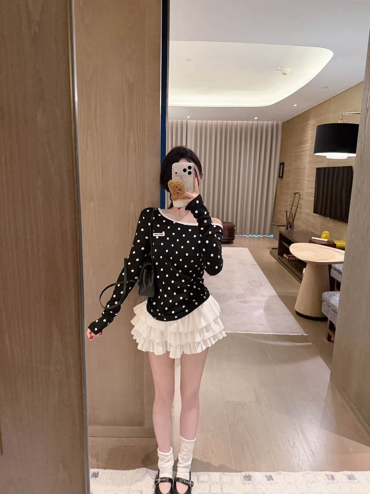 M1UM1U 水玉柄長袖Tシャツ【50％割引+送料無料】