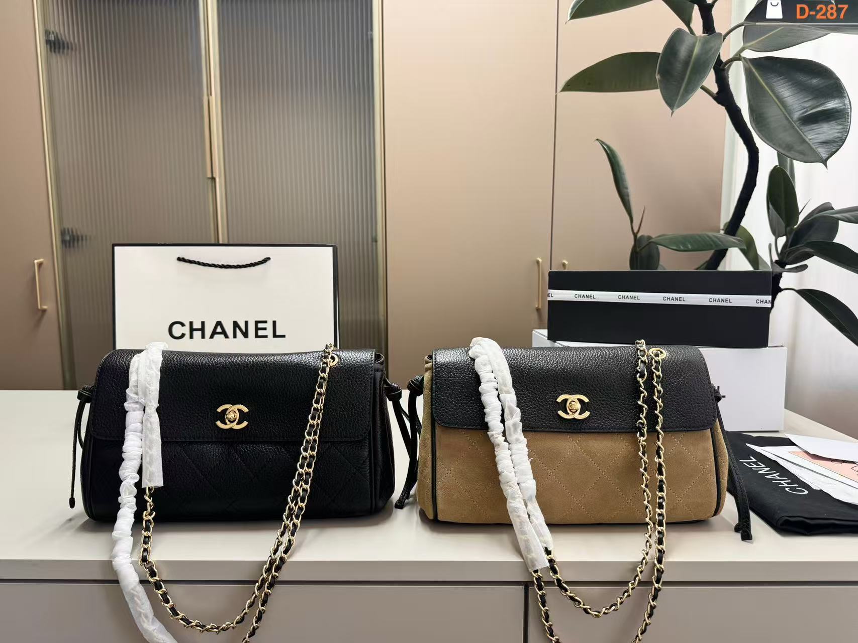 CHANE1 カラーブロック ディアスキン チェーンショルダーバッグ【50％割引+送料無料】
