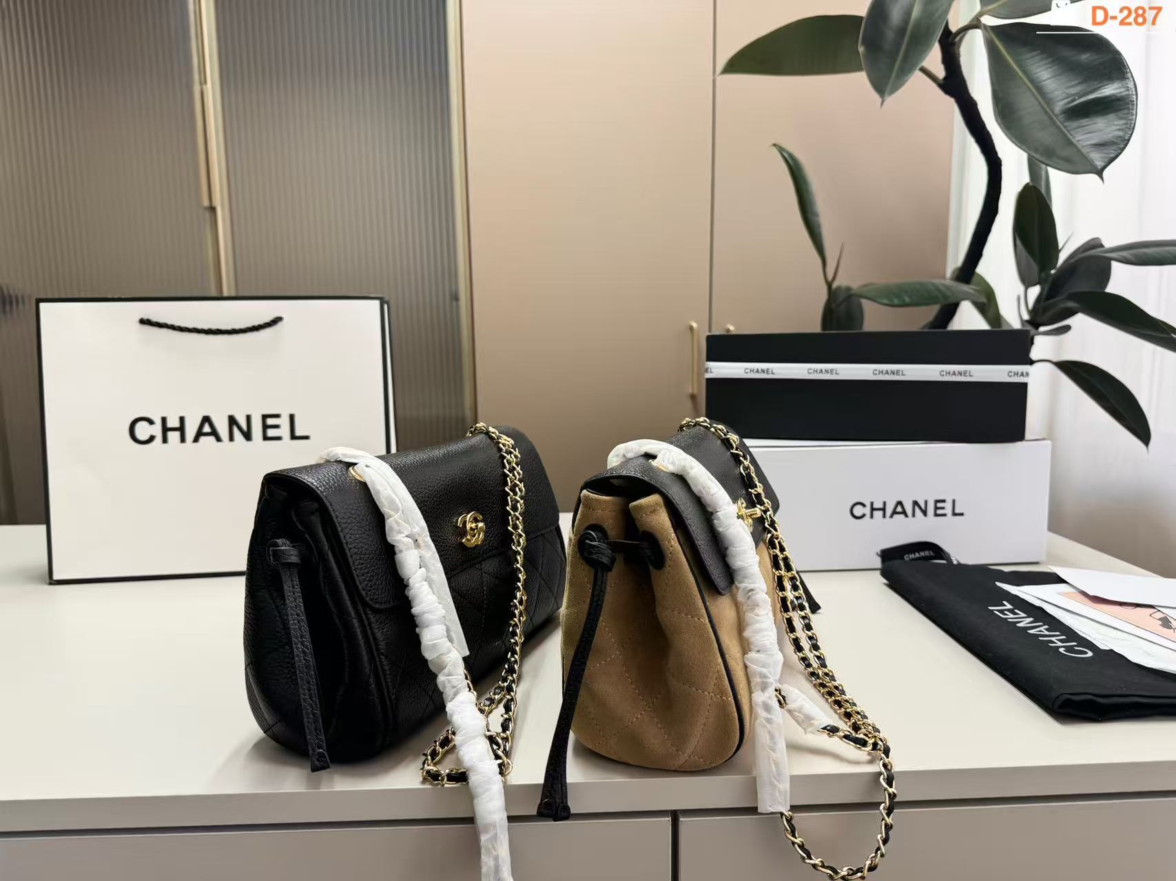 CHANE1 カラーブロック ディアスキン チェーンショルダーバッグ【50％割引+送料無料】