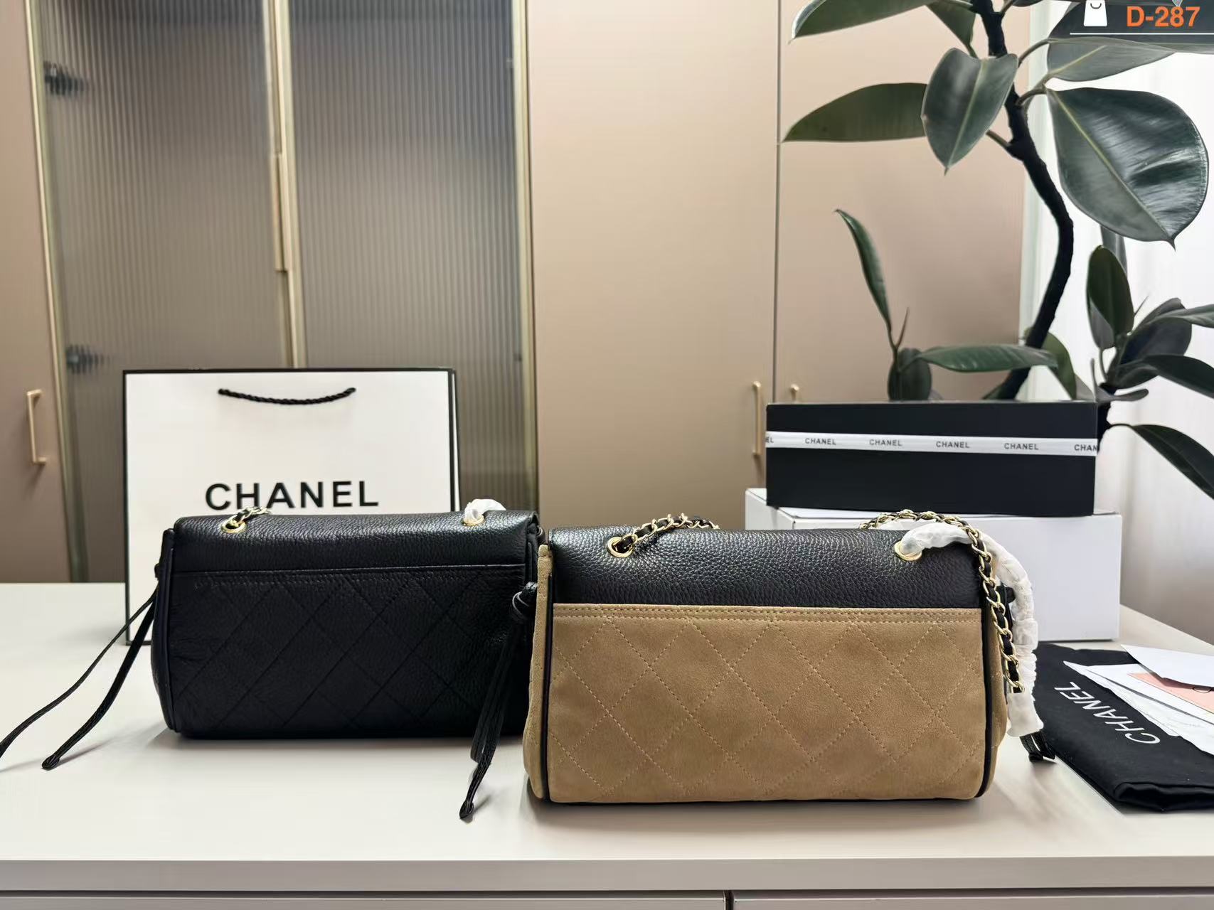 CHANE1 カラーブロック ディアスキン チェーンショルダーバッグ【50％割引+送料無料】