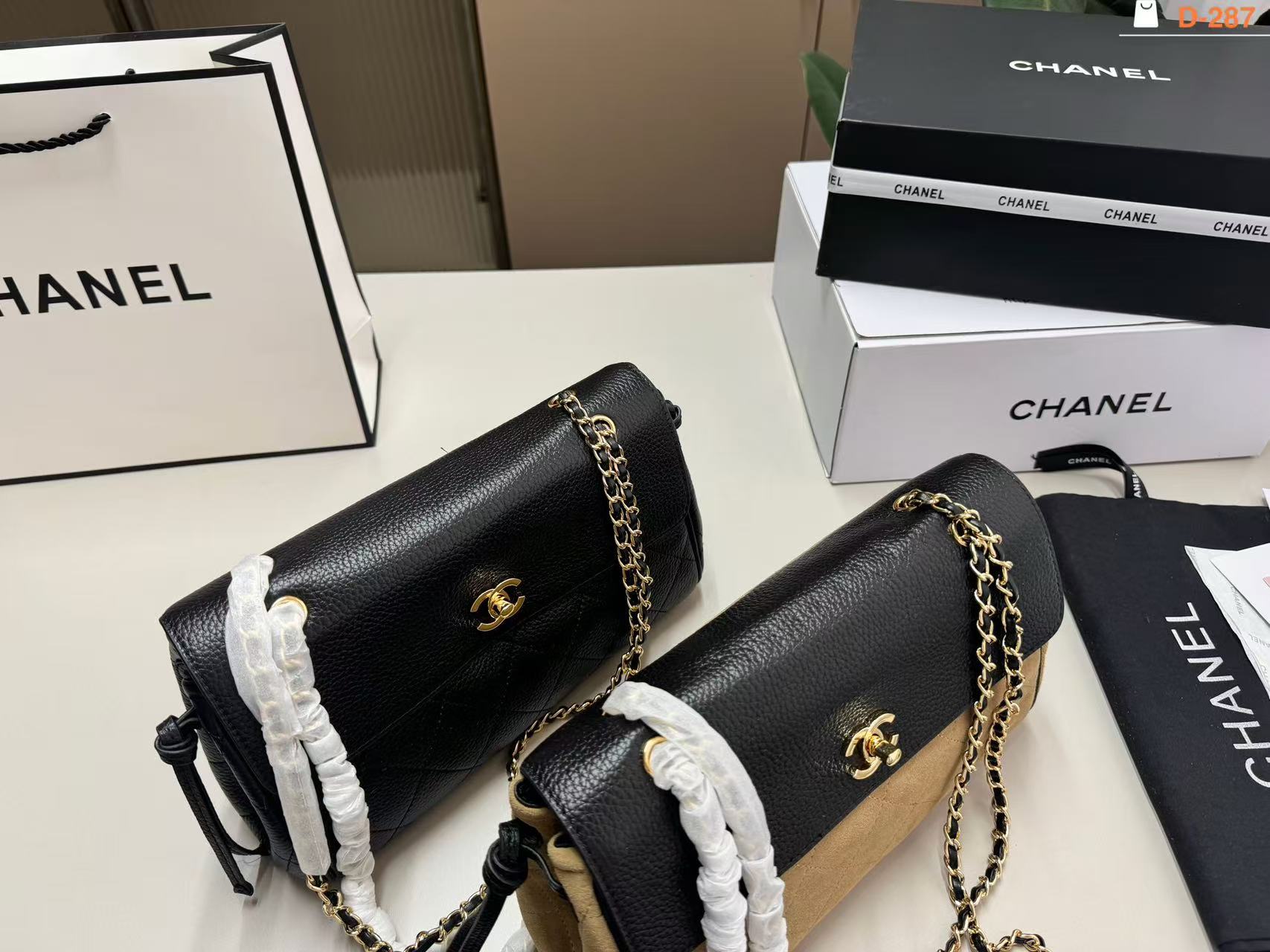 CHANE1 カラーブロック ディアスキン チェーンショルダーバッグ【50％割引+送料無料】