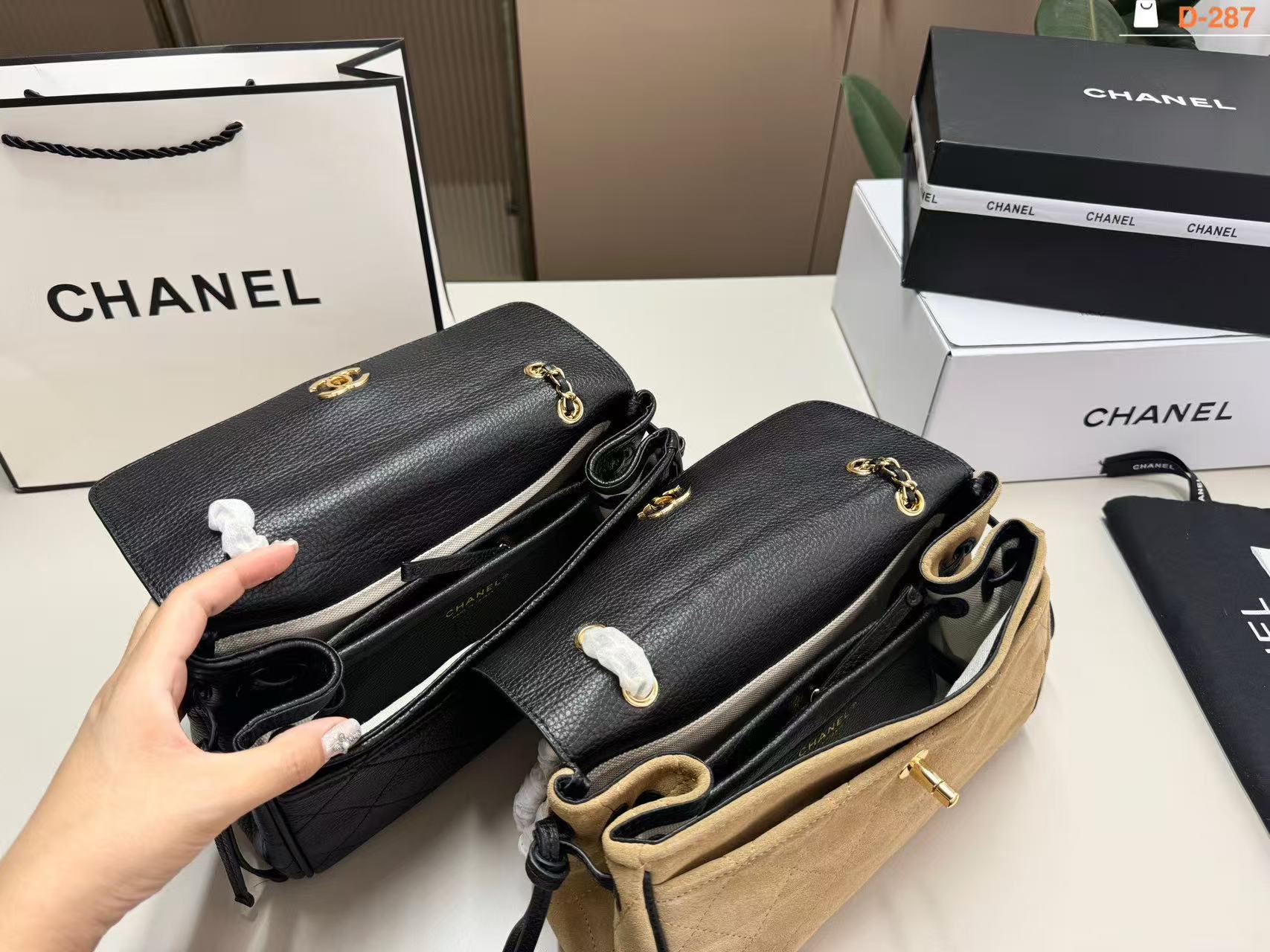 CHANE1 カラーブロック ディアスキン チェーンショルダーバッグ【50％割引+送料無料】