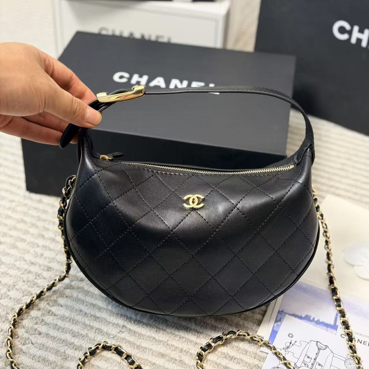 CHANE1 ダブルCチェーンクレセントバッグ【50％割引+送料無料】