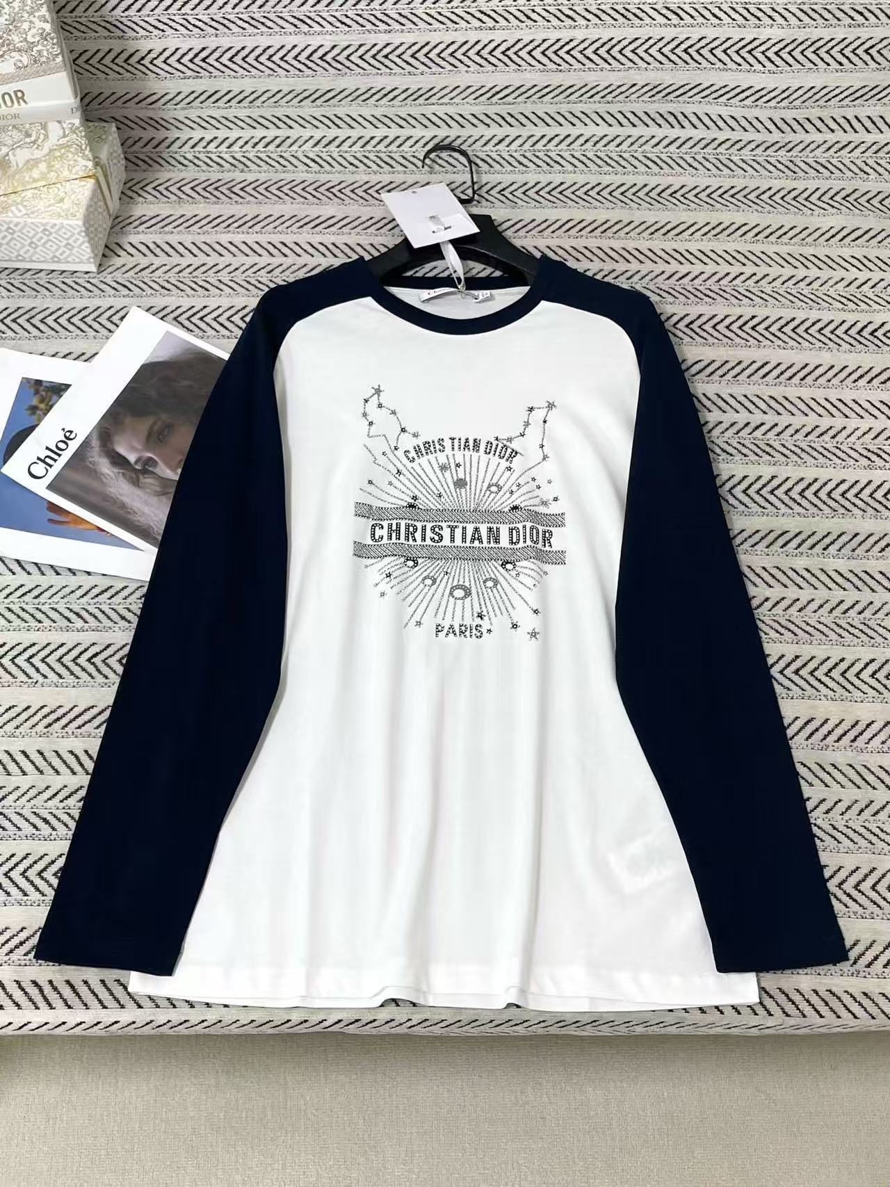 DI0Rカラーブロック・レタープリント長袖Tシャツ【50％割引+送料無料】