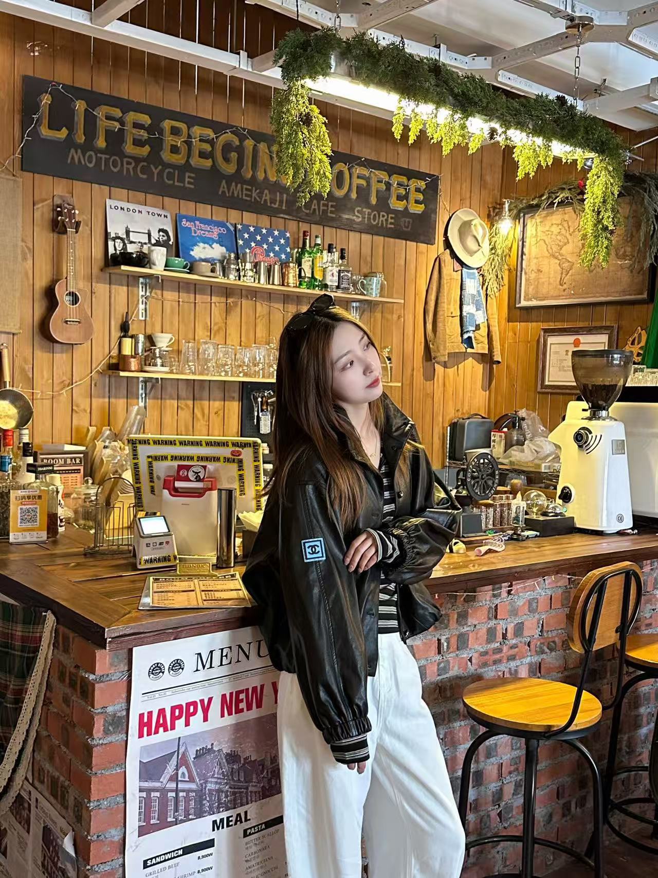 CHANE1 ダブルCボタンレザージャケット【50％割引+送料無料】