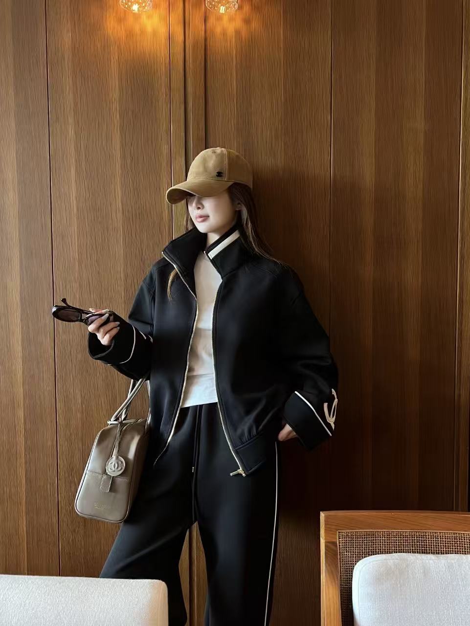 CHANE1 ダブルCジッパージャケット＋パンツ ツーピースセット【50％割引+送料無料】