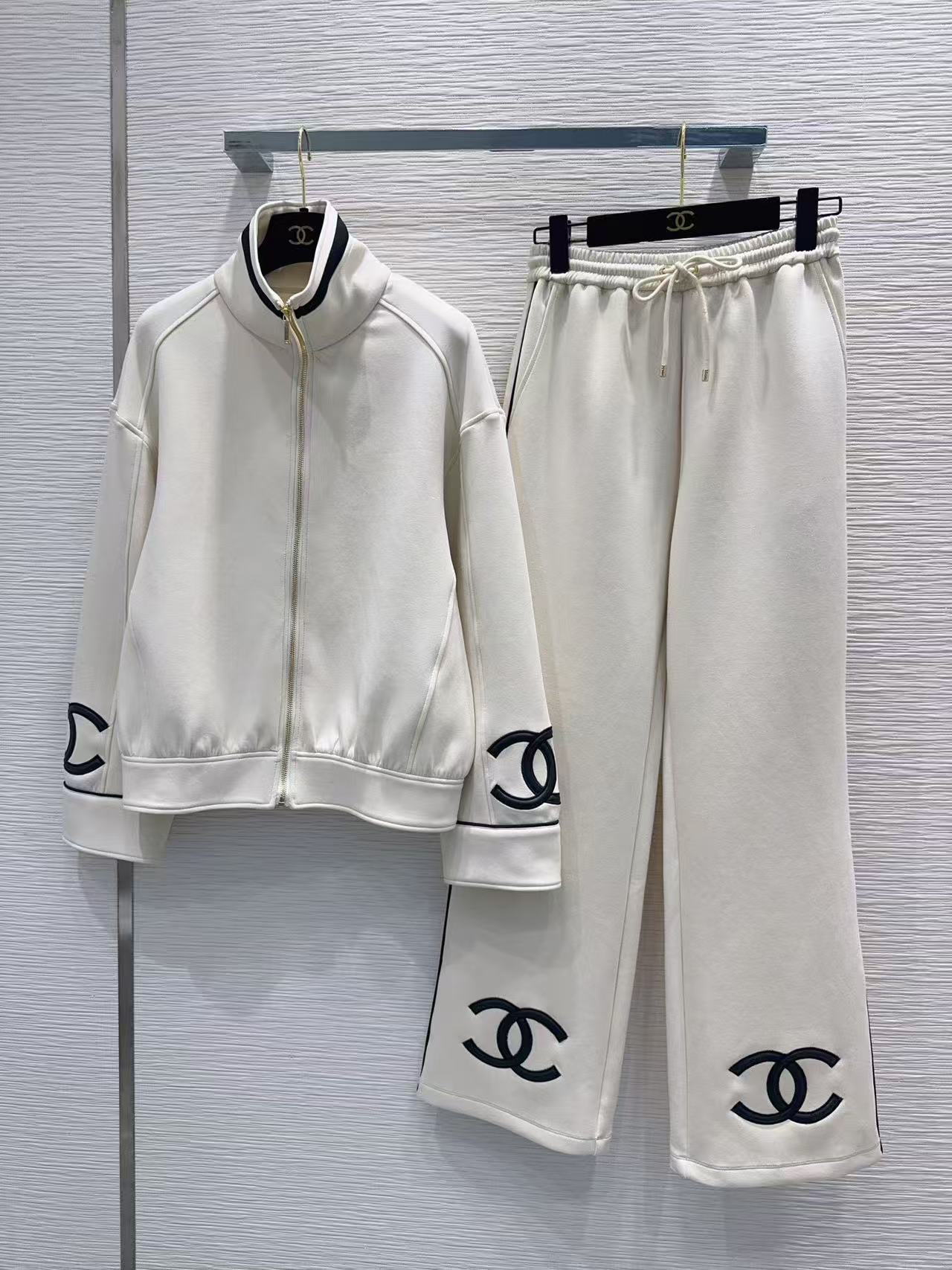 CHANE1 ダブルCジッパージャケット＋パンツ ツーピースセット【50％割引+送料無料】