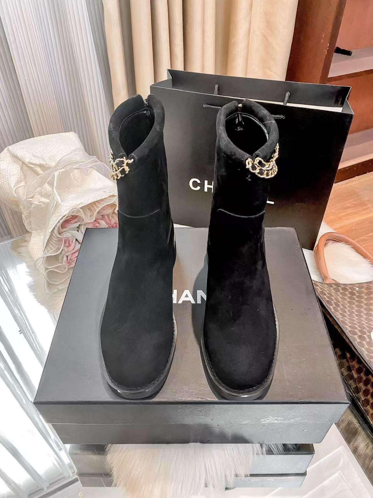 CHANE1 ダブルCチェーンアンクルブーツ【50％割引+送料無料】
