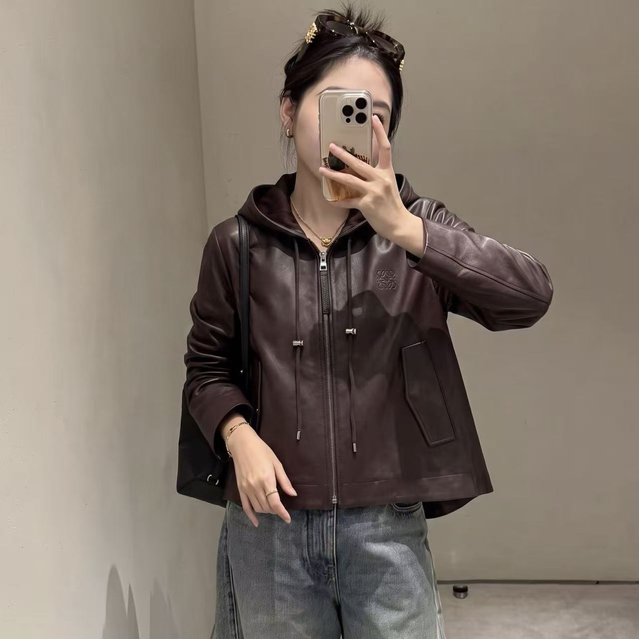 L0WEW刺繍ロゴ入りレザージャケット【50％割引+送料無料】