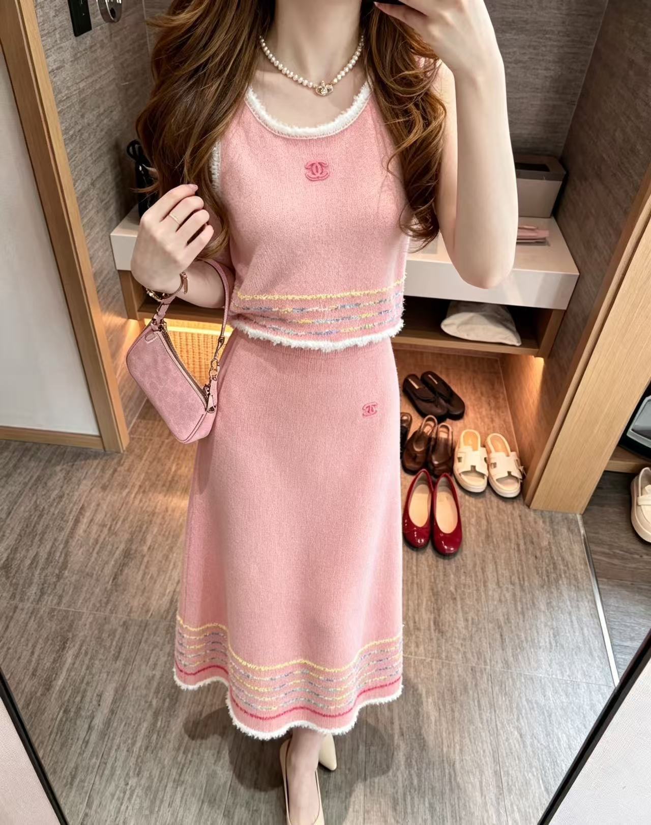 CHANE1 ダブルC ウールベスト＋パンツ ツーピースセット【50％割引+送料無料】