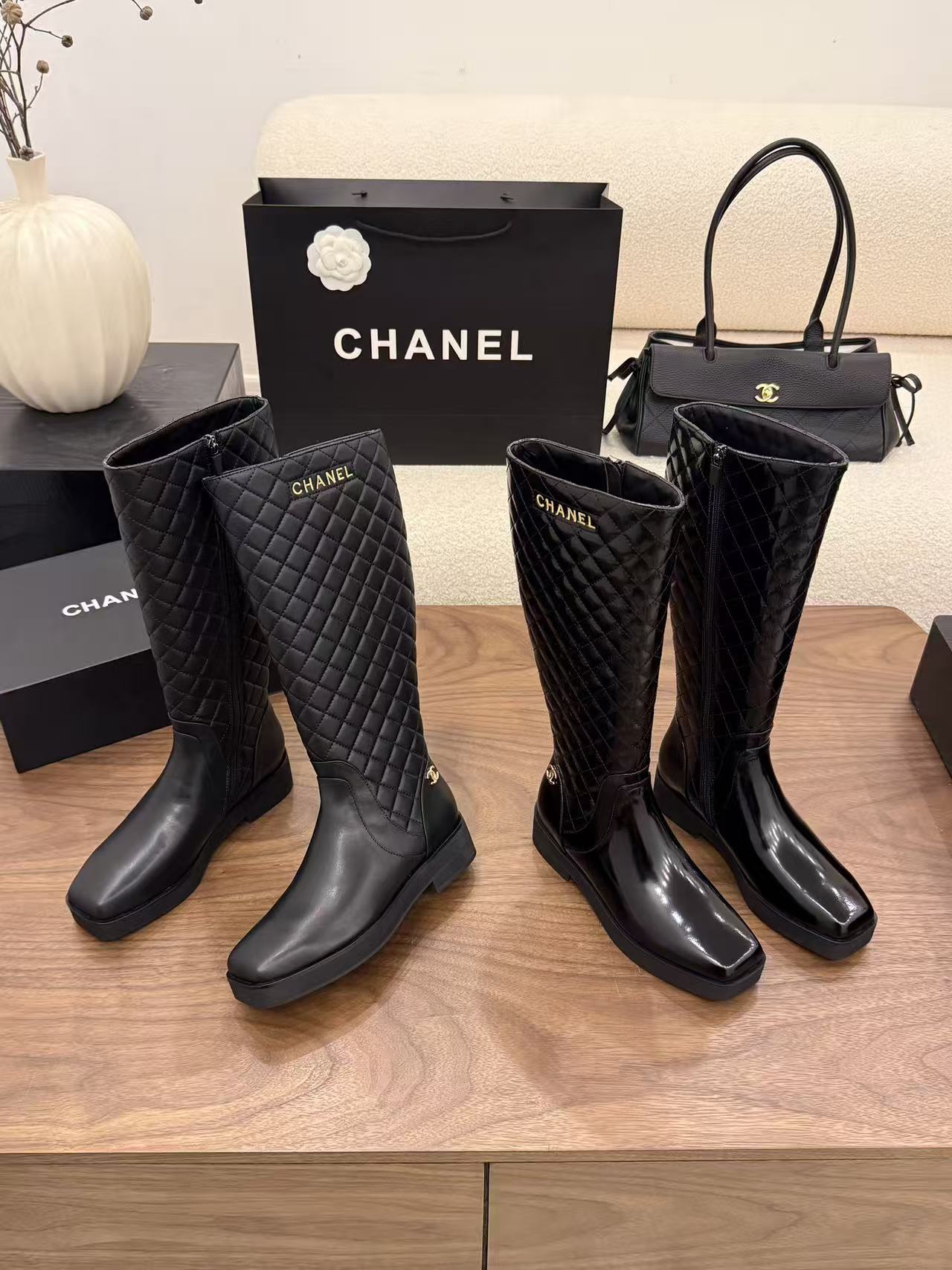 CHANE1 高品質チェック柄ロングブーツ【50％割引+送料無料】