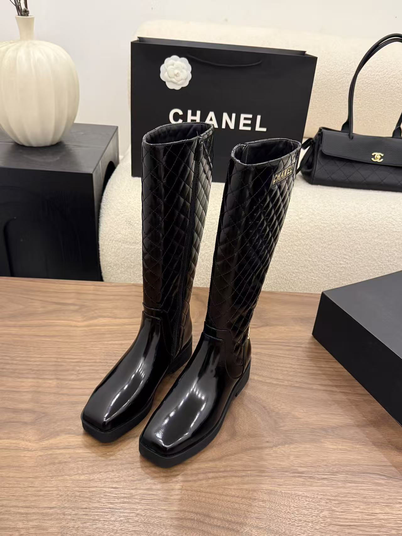 CHANE1 高品質チェック柄ロングブーツ【50％割引+送料無料】