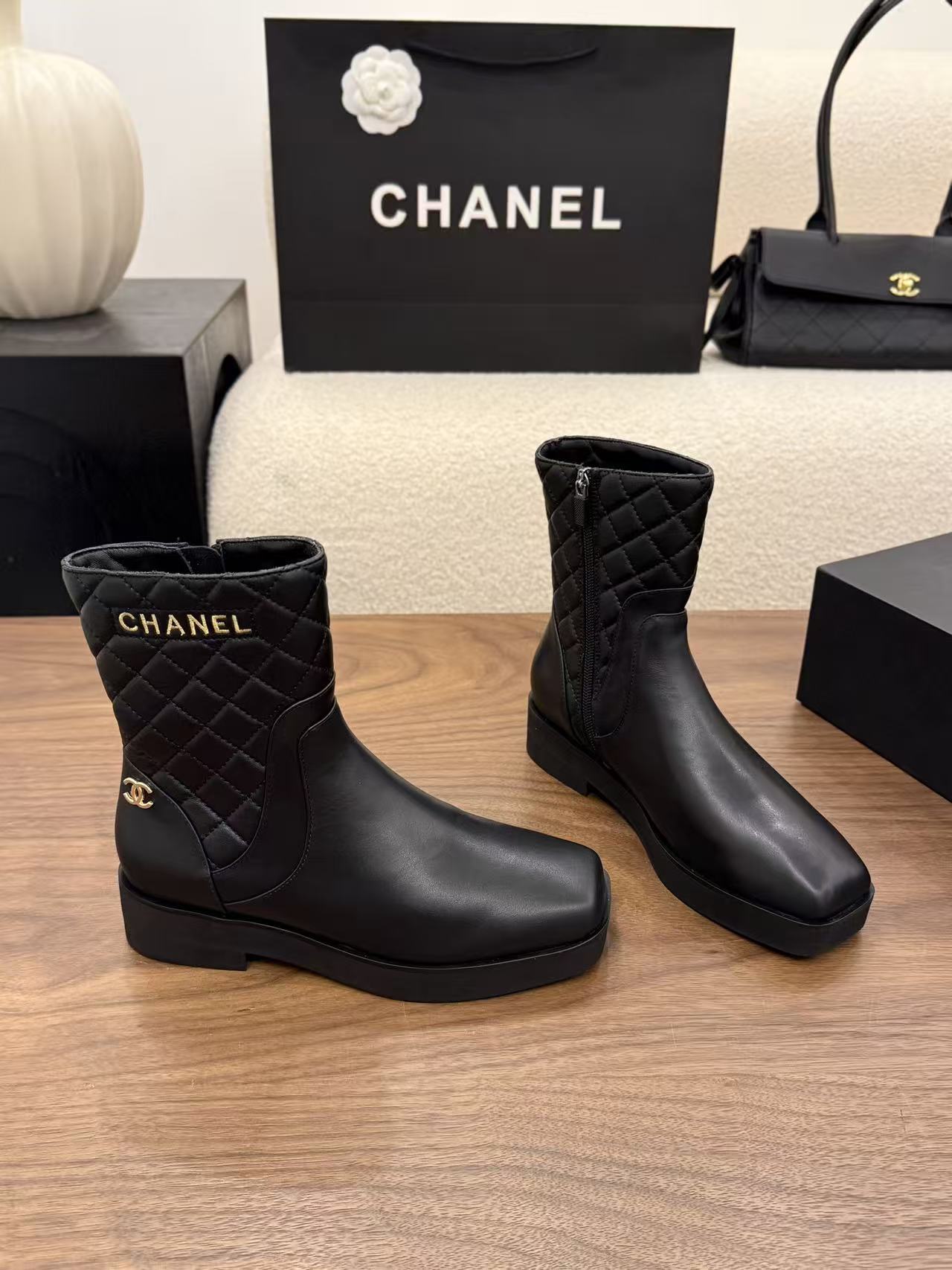 CHANE1高品質なチェック柄アンクルブーツ【50％割引+送料無料】