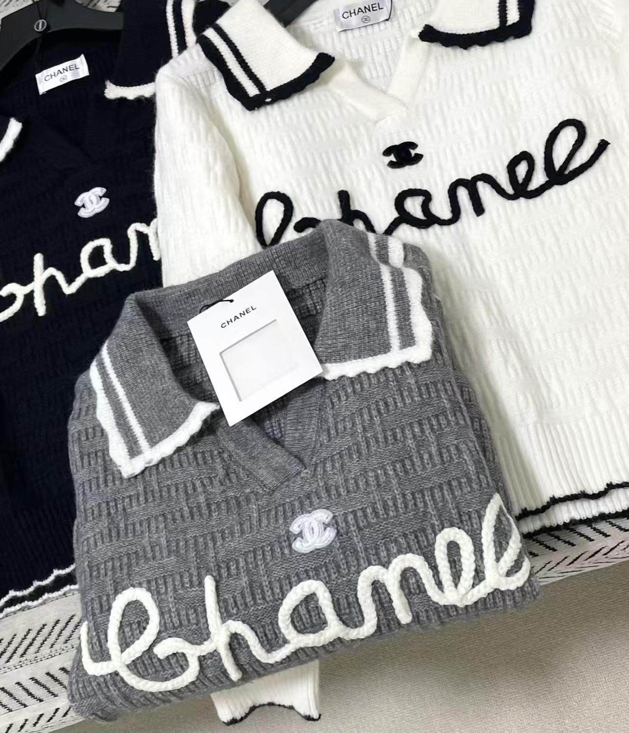 CHANE1 ダブルCレターウールセーター【50％割引+送料無料】