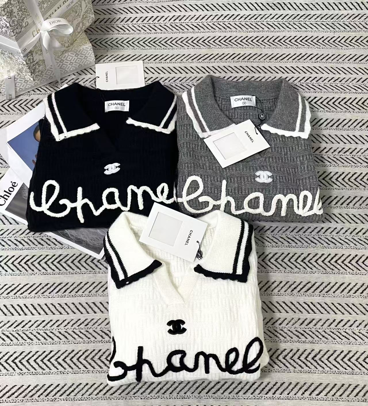 CHANE1 ダブルCレターウールセーター【50％割引+送料無料】