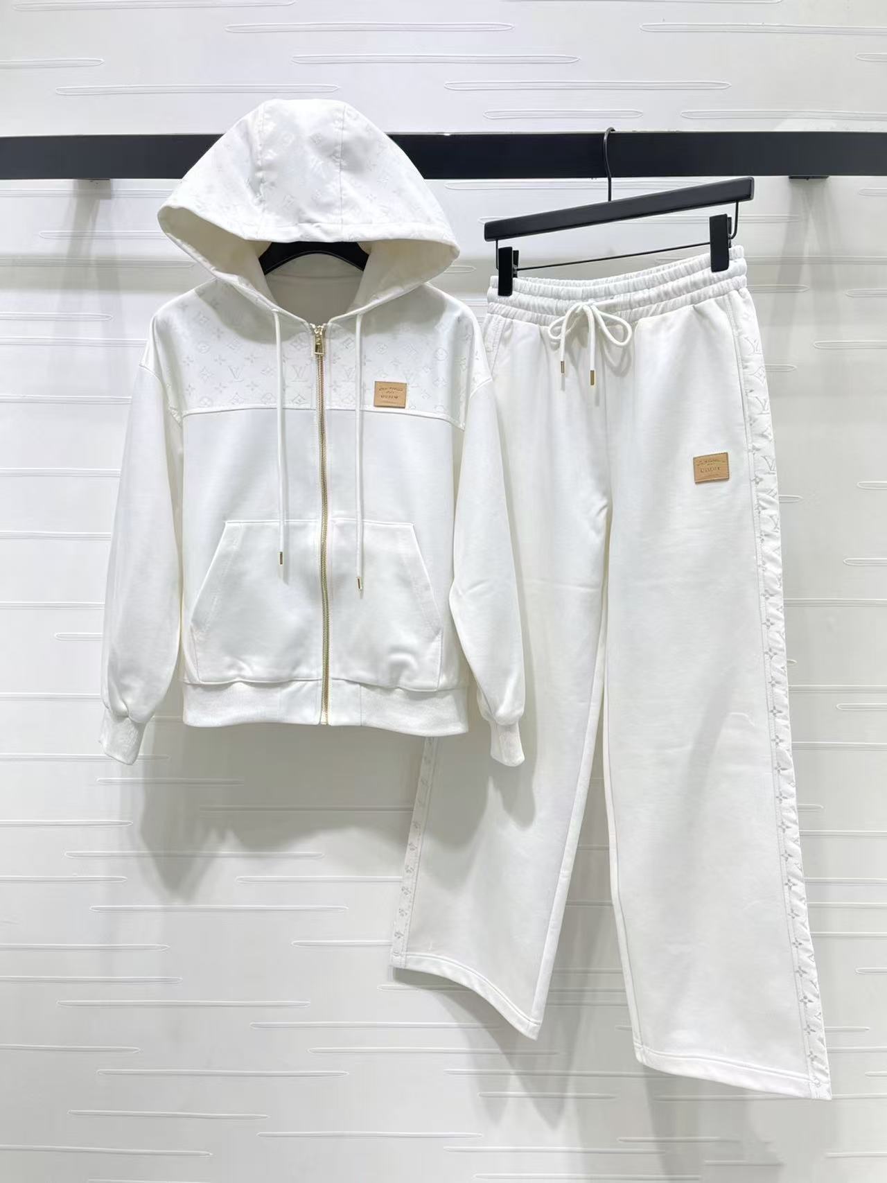 LVフード付きプリントジャケット＋パンツのツーピースセット【50％割引+送料無料】
