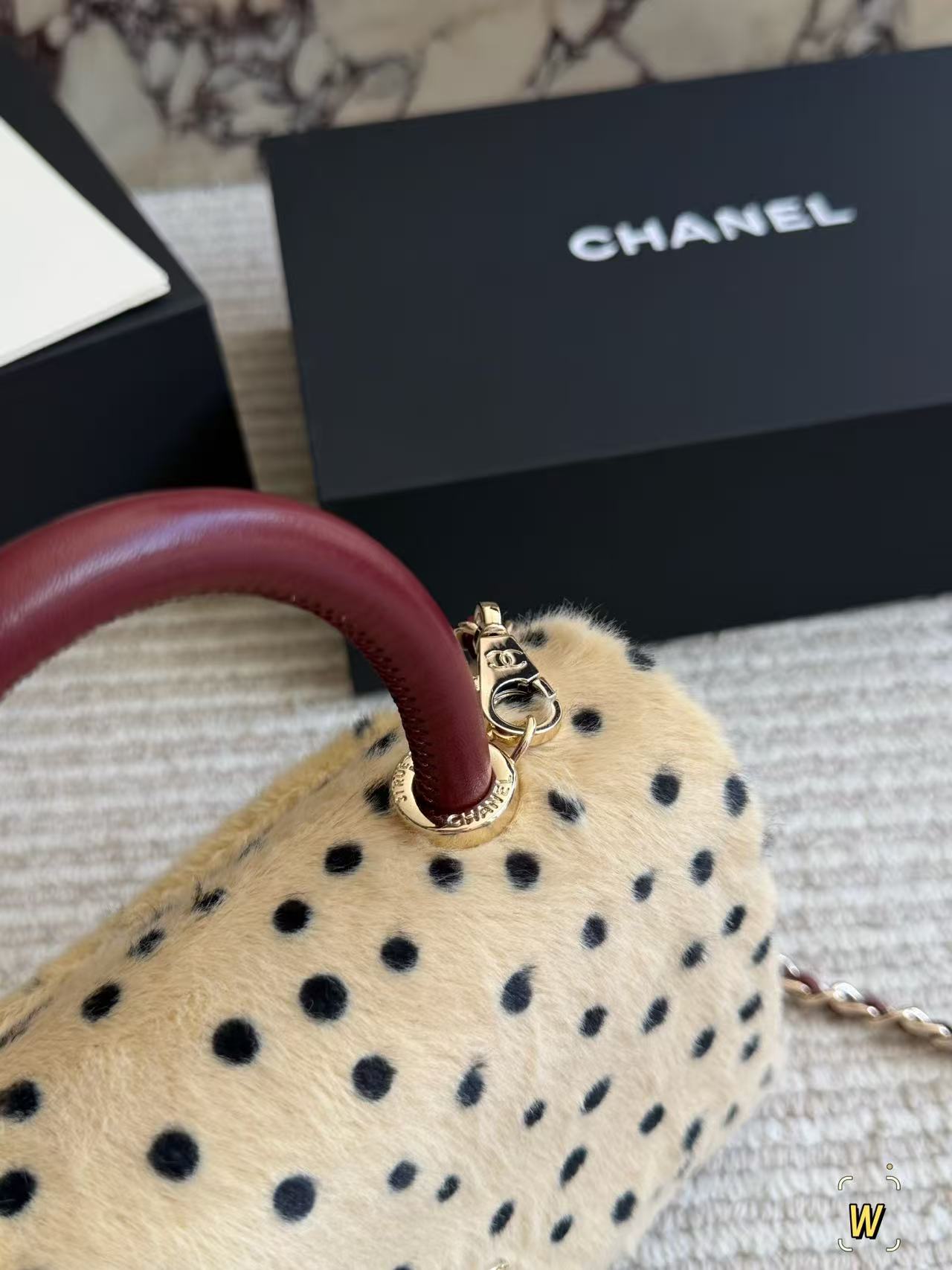 CHANE1 ポルカドット チェーン ウール ハンドバッグ【50％割引+送料無料】