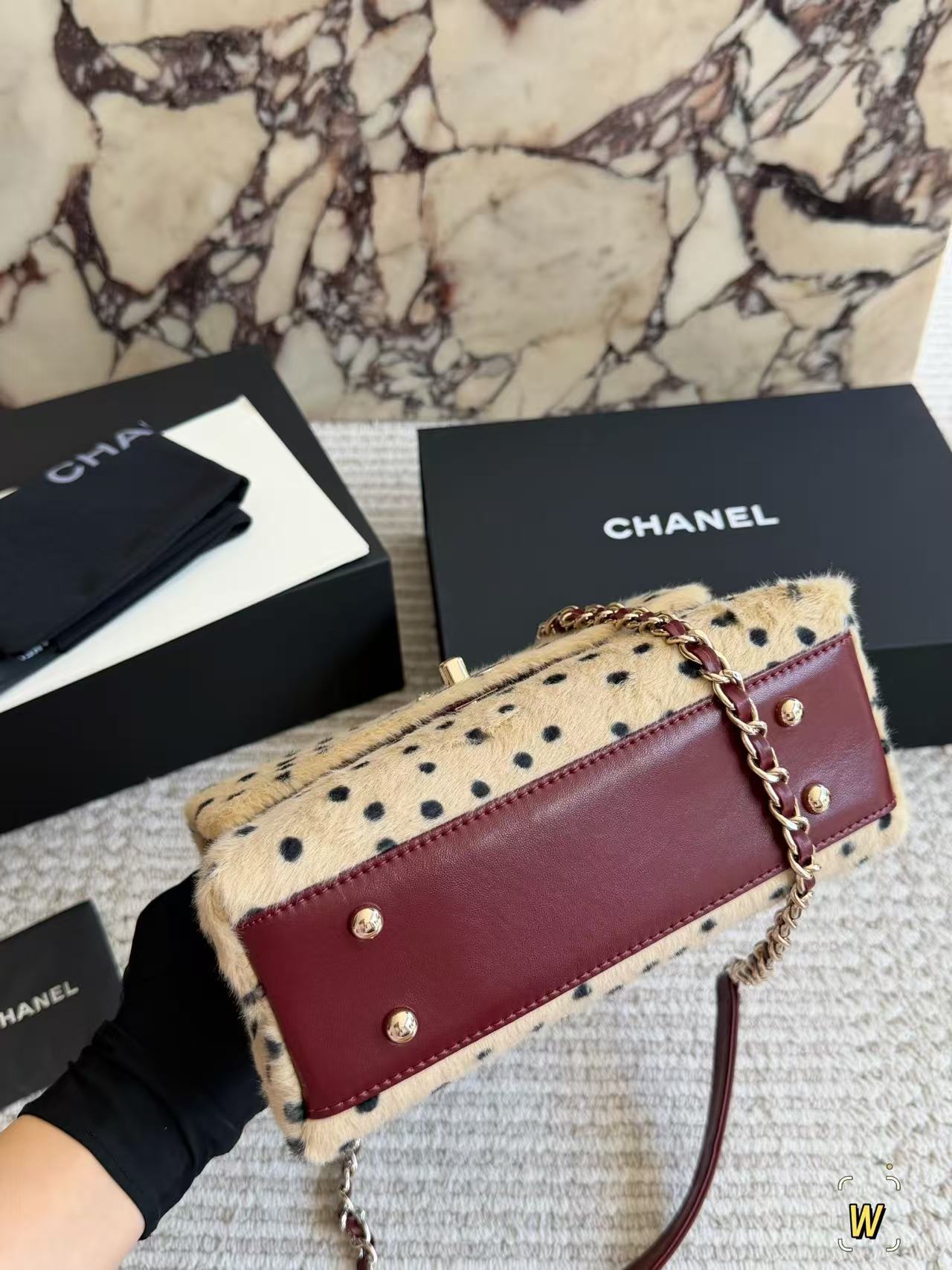 CHANE1 ポルカドット チェーン ウール ハンドバッグ【50％割引+送料無料】