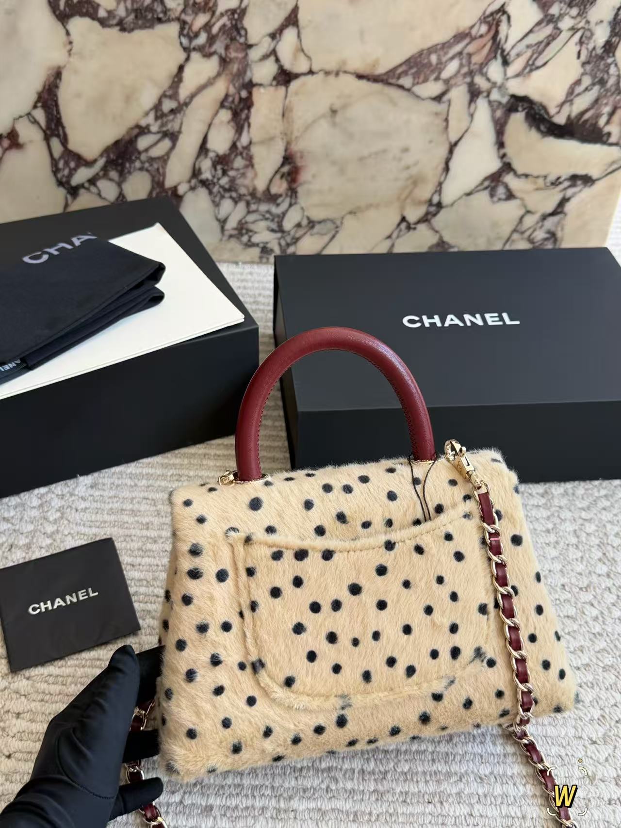 CHANE1 ポルカドット チェーン ウール ハンドバッグ【50％割引+送料無料】