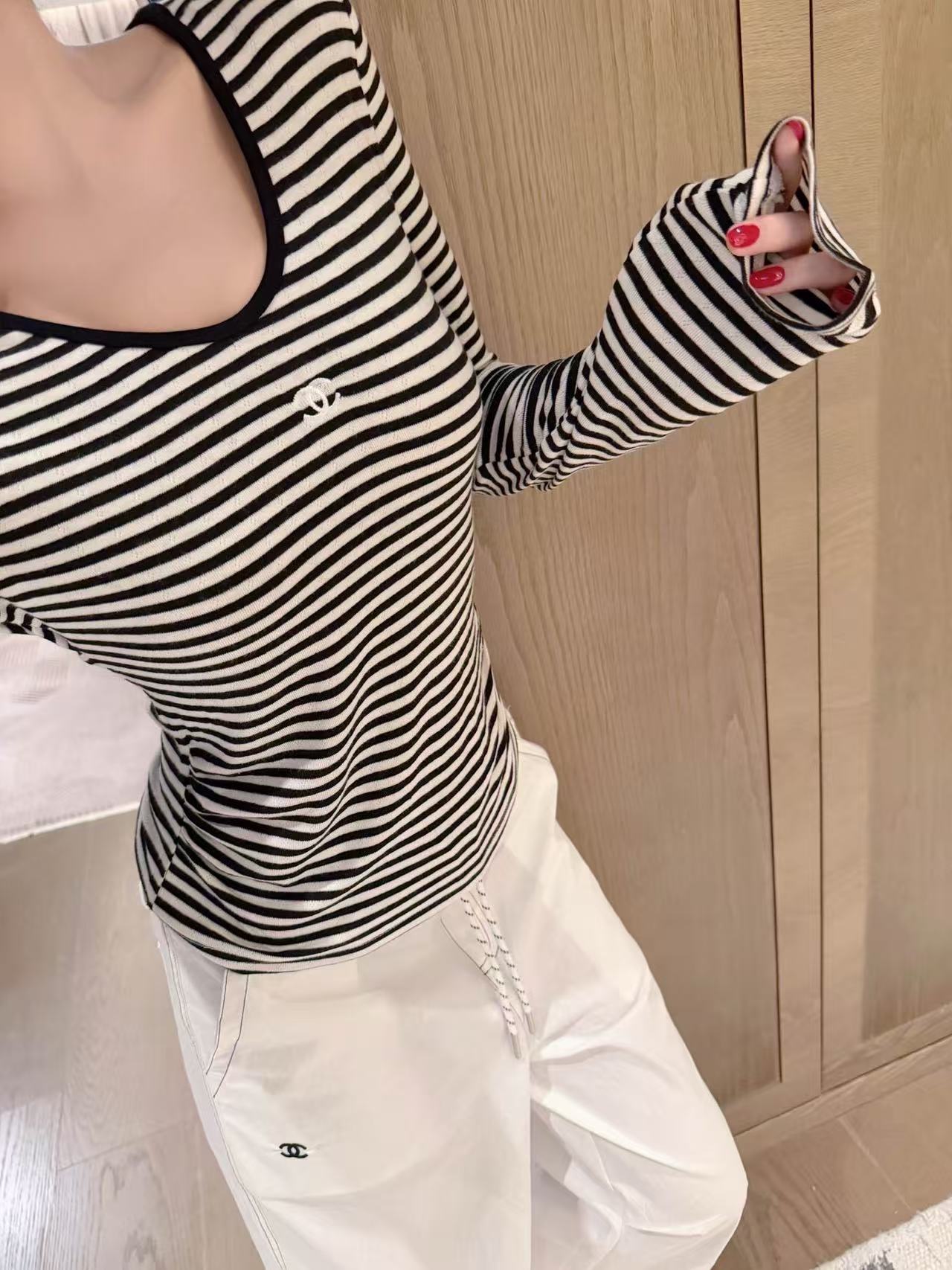 CHANE1 ダブルCストライプ長袖Tシャツ【50％割引+送料無料】