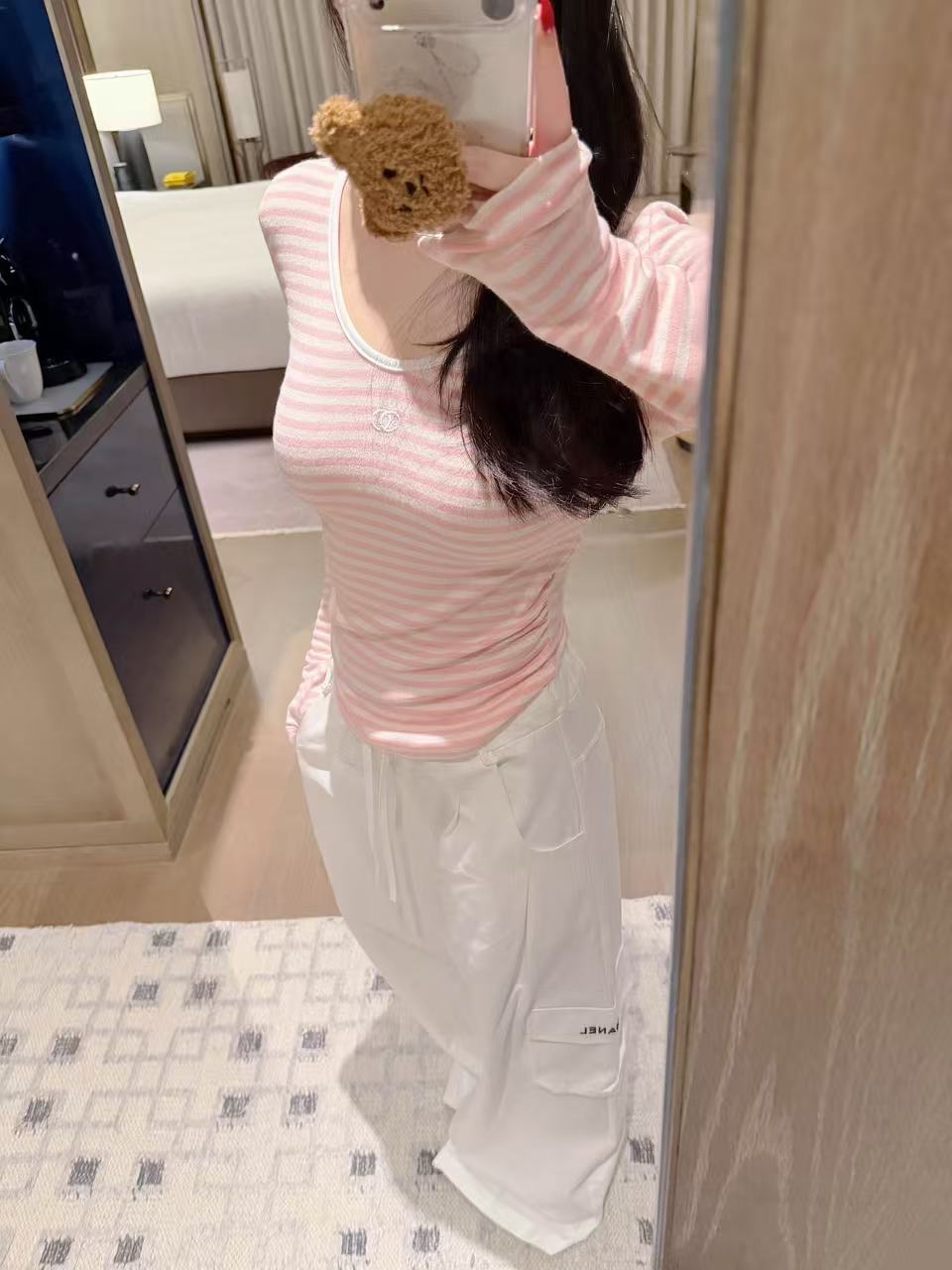 CHANE1 ダブルCストライプ長袖Tシャツ【50％割引+送料無料】