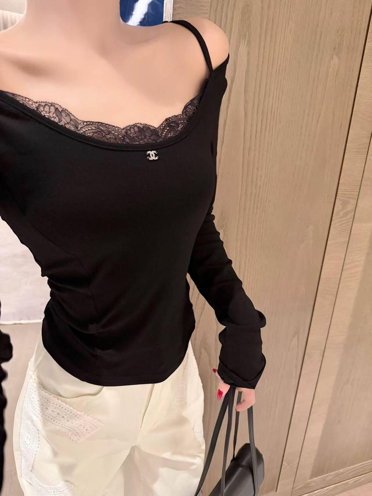 CHANE1 ダブルCレース長袖Tシャツ【50％割引+送料無料】