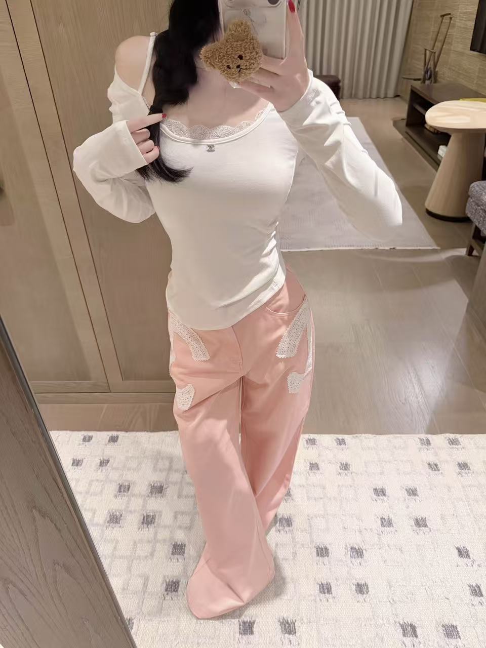CHANE1 ダブルCレース長袖Tシャツ【50％割引+送料無料】
