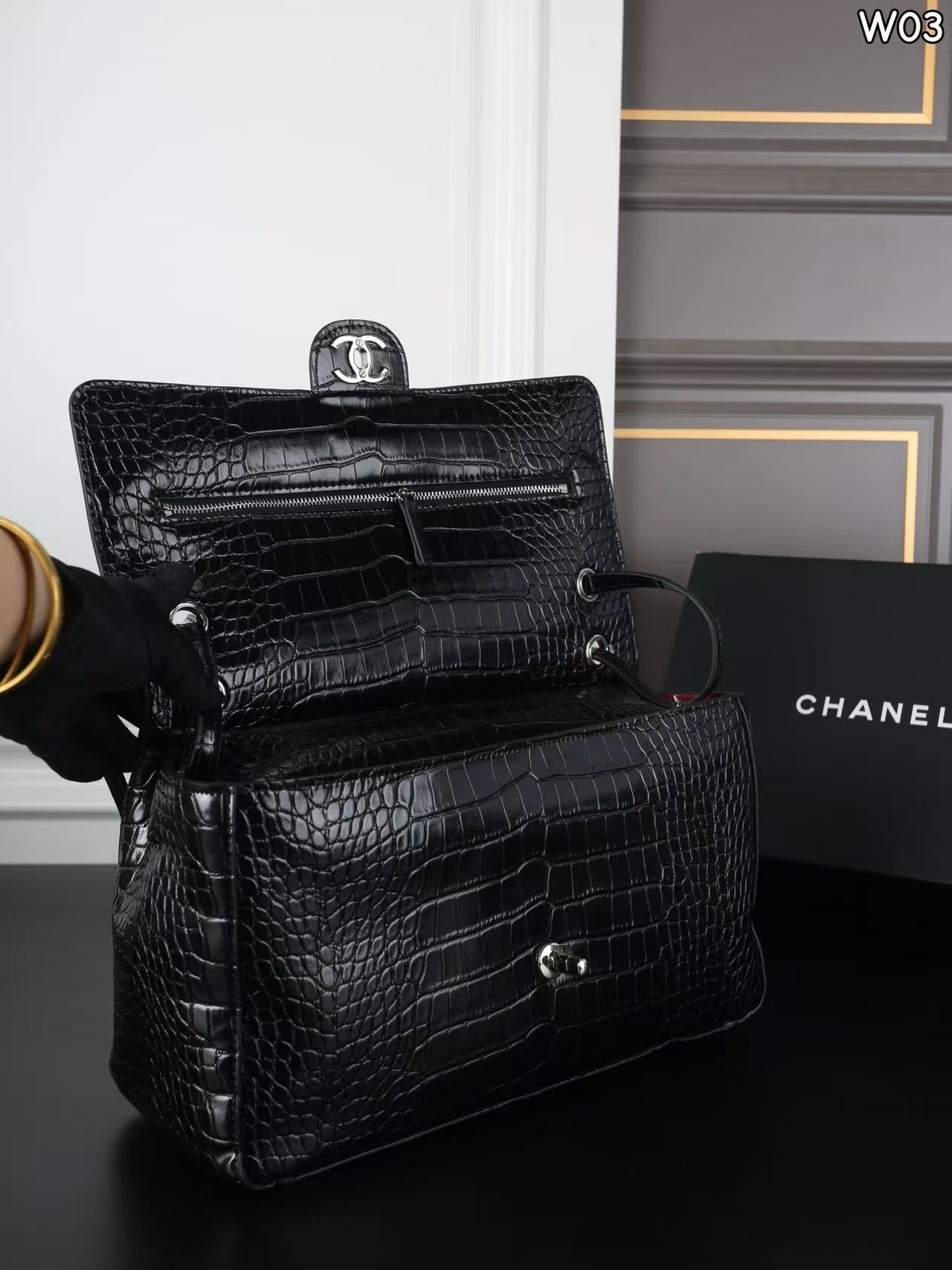 CHANEL クロコダイル型押しフラップバッグ【50％割引+送料無料】
