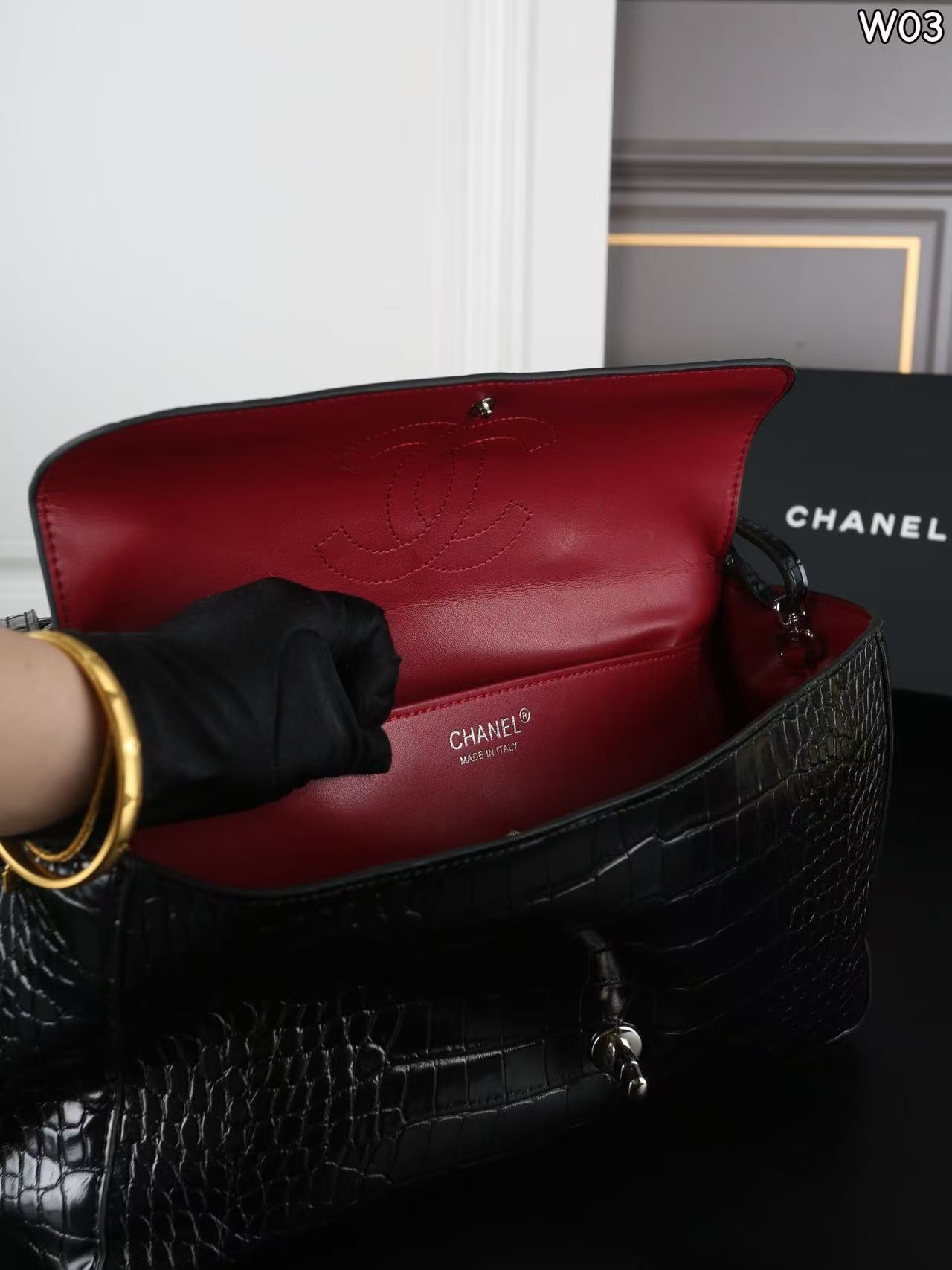 CHANEL クロコダイル型押しフラップバッグ【50％割引+送料無料】
