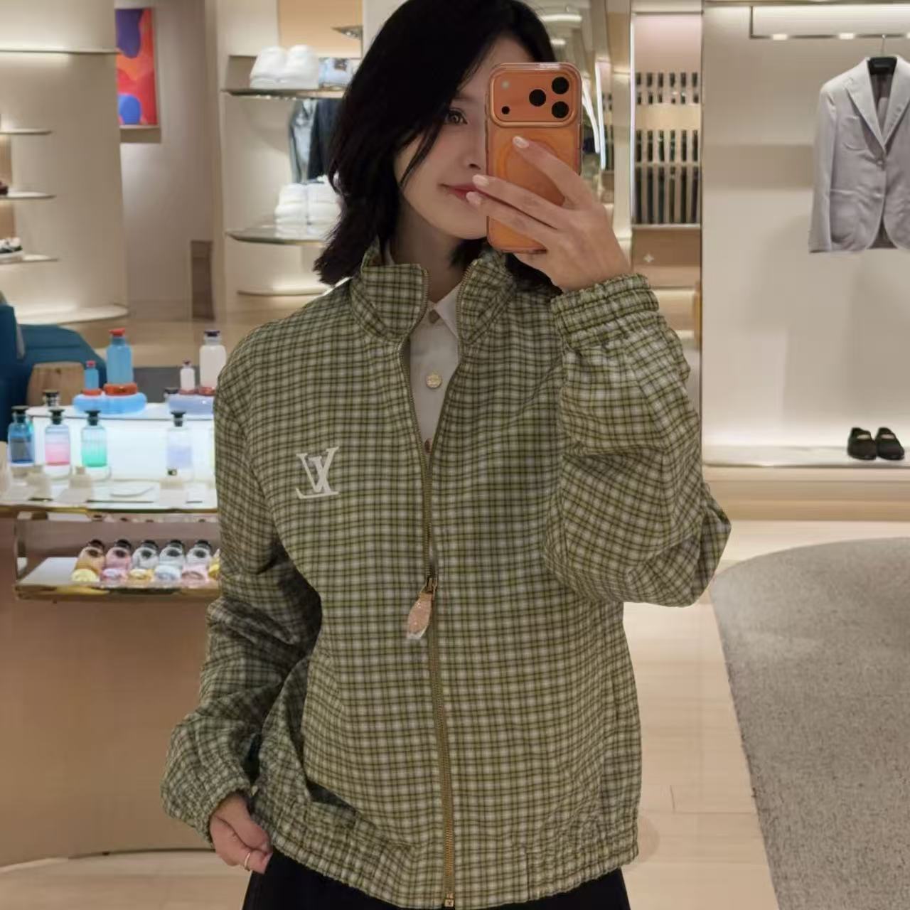 LV チェック柄ジップアップ・ルーズフィットアウター【50％割引+送料無料】