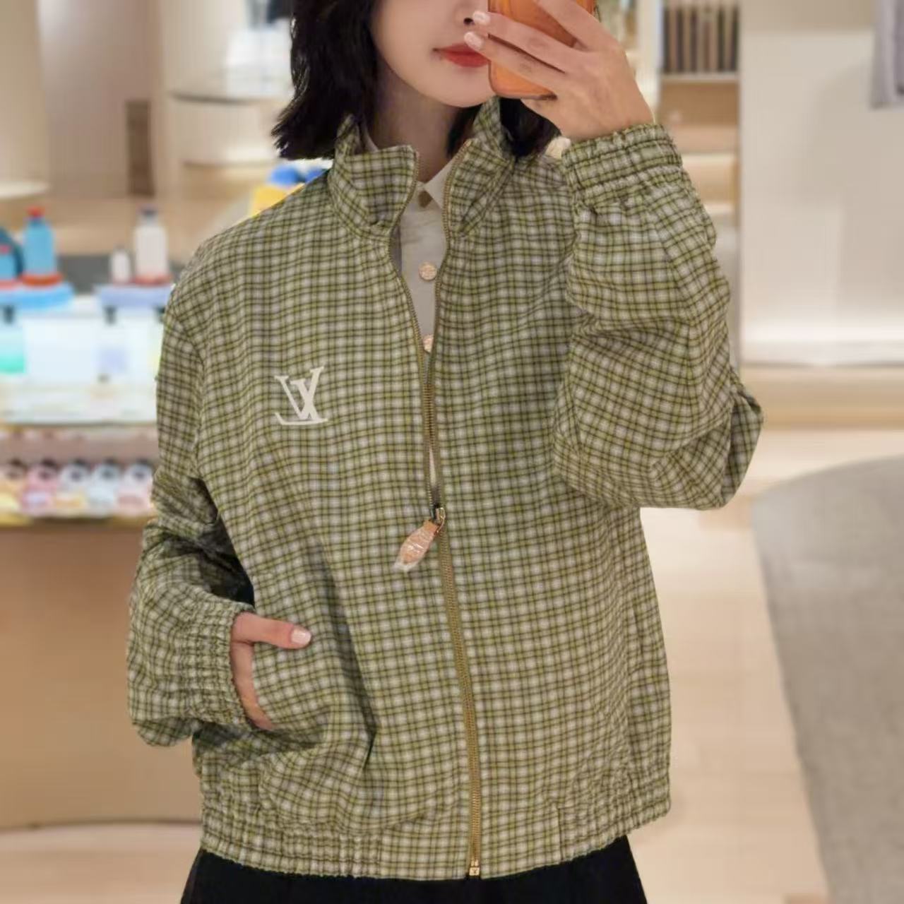 LV チェック柄ジップアップ・ルーズフィットアウター【50％割引+送料無料】