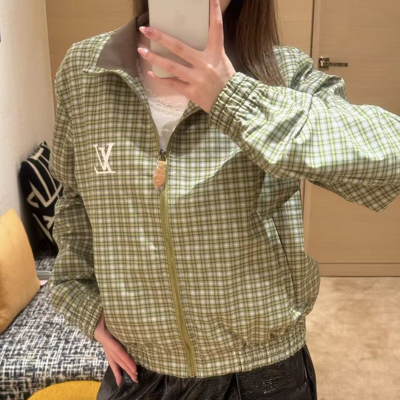 LV チェック柄ジップアップ・ルーズフィットアウター【50％割引+送料無料】