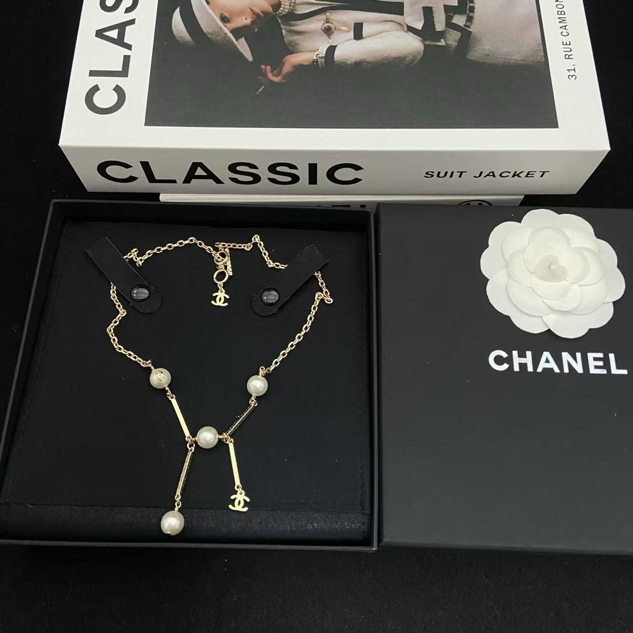CHANE1 ダブルCパールネックレス【50％割引+送料無料】