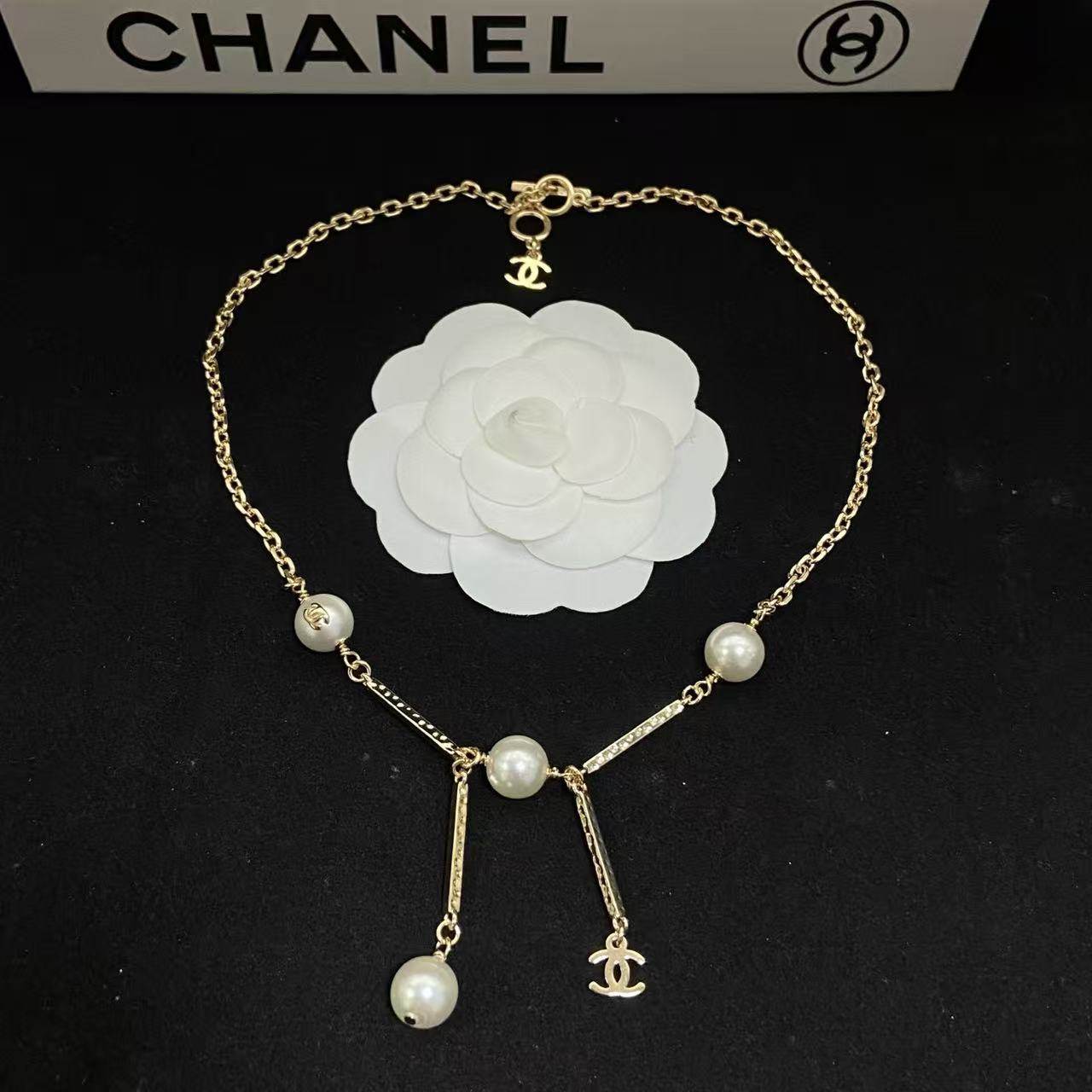 CHANE1 ダブルCパールネックレス【50％割引+送料無料】