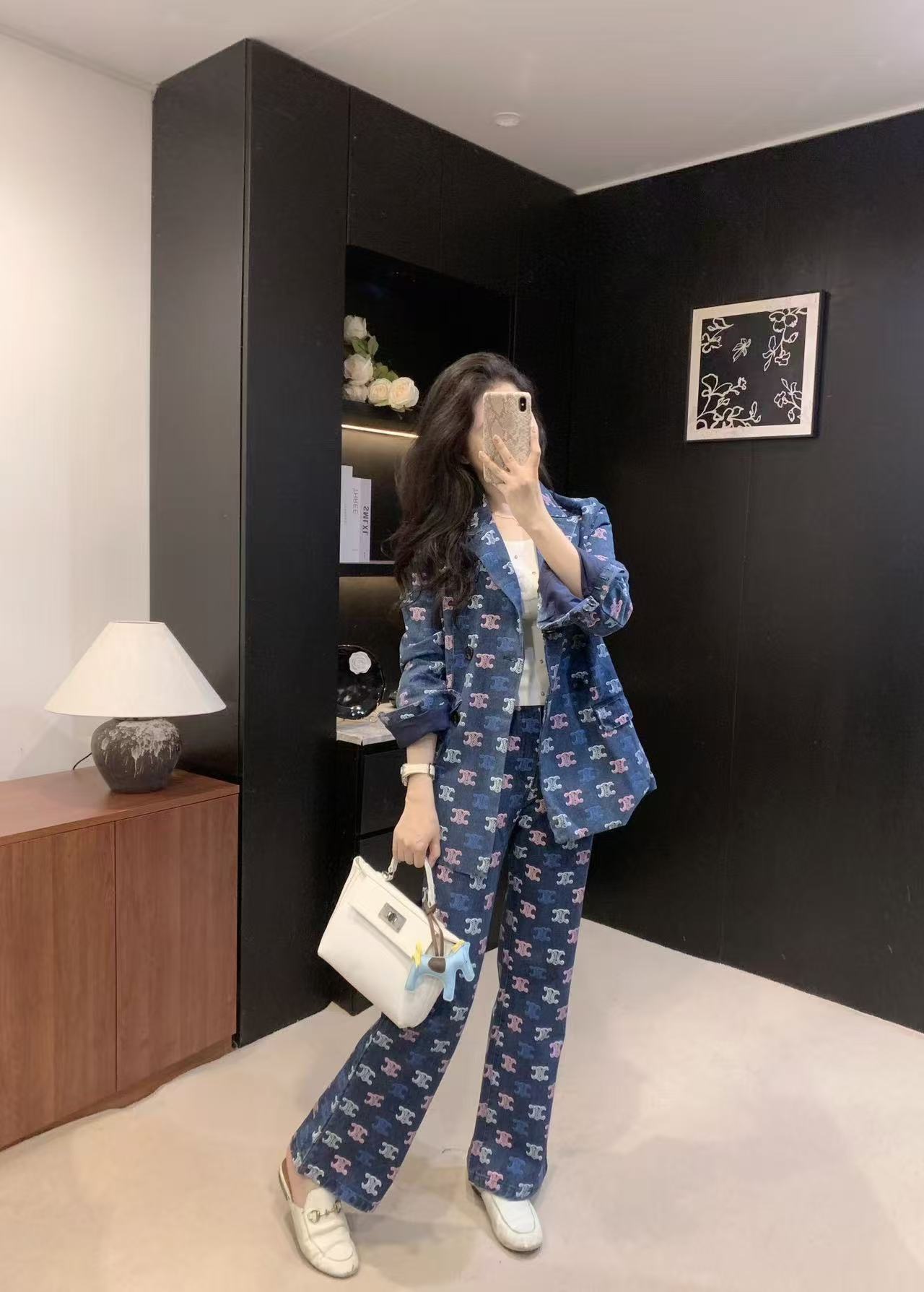 CELINE プリントデニムジャケット＆パンツ セットアップ【50％割引+送料無料】