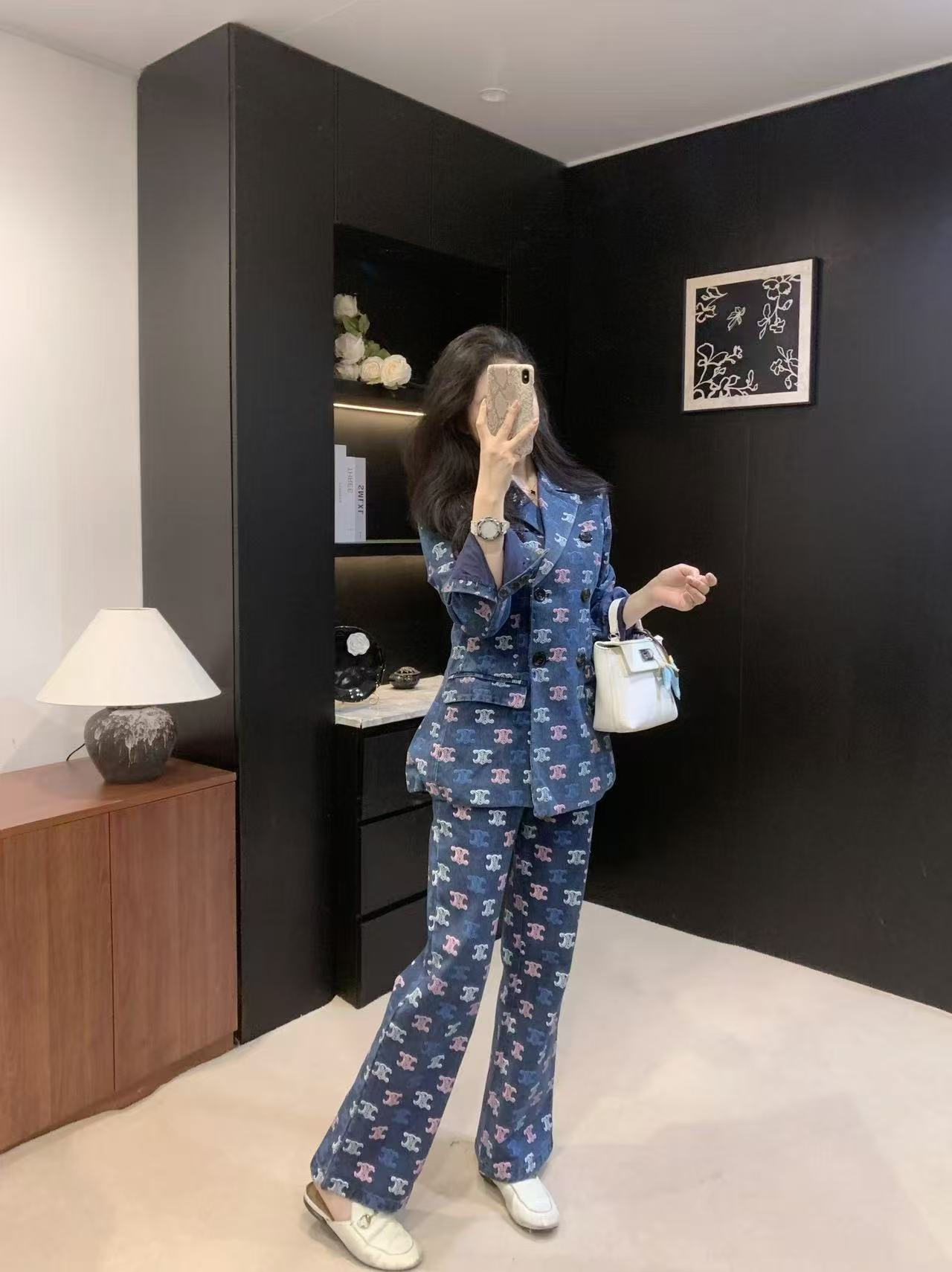 CELINE プリントデニムジャケット＆パンツ セットアップ【50％割引+送料無料】
