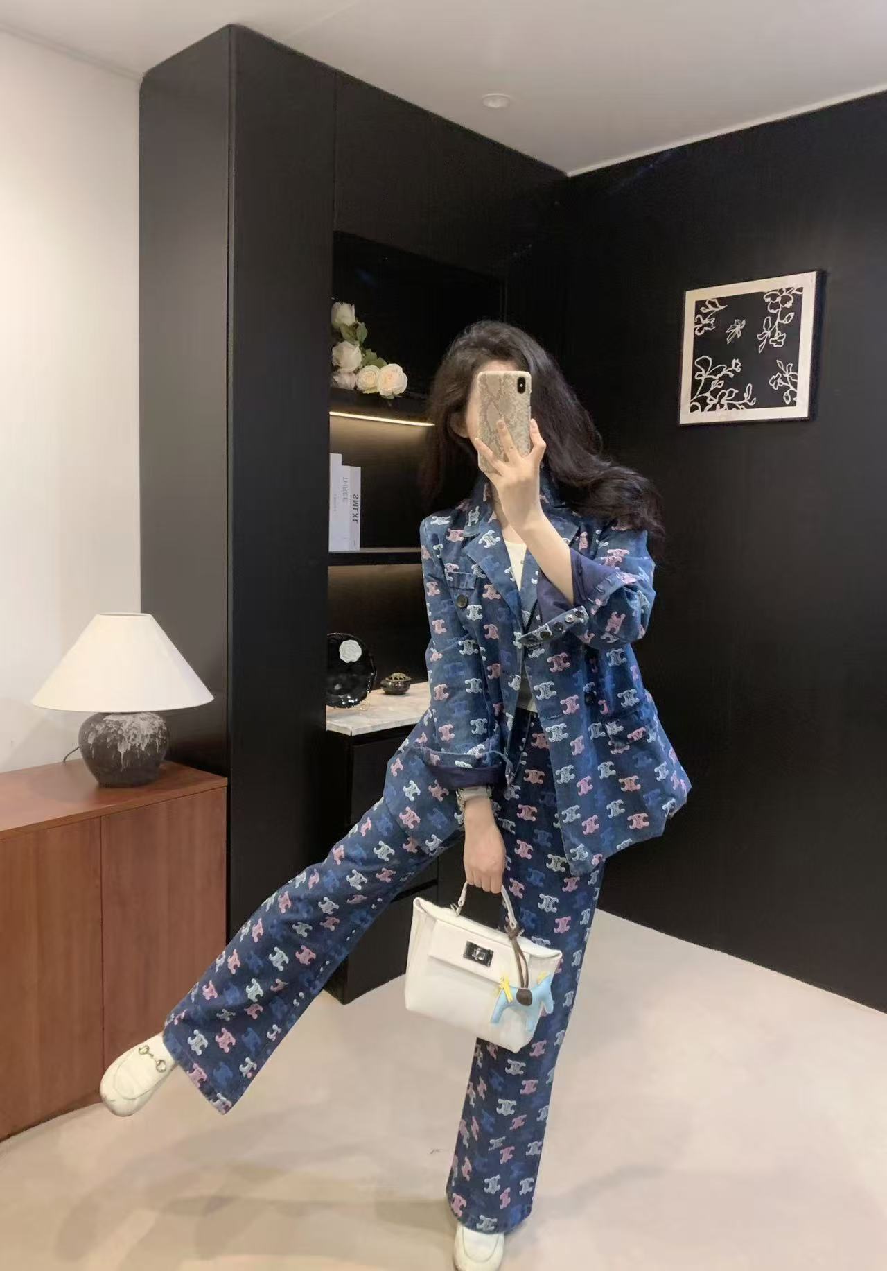 CELINE プリントデニムジャケット＆パンツ セットアップ【50％割引+送料無料】