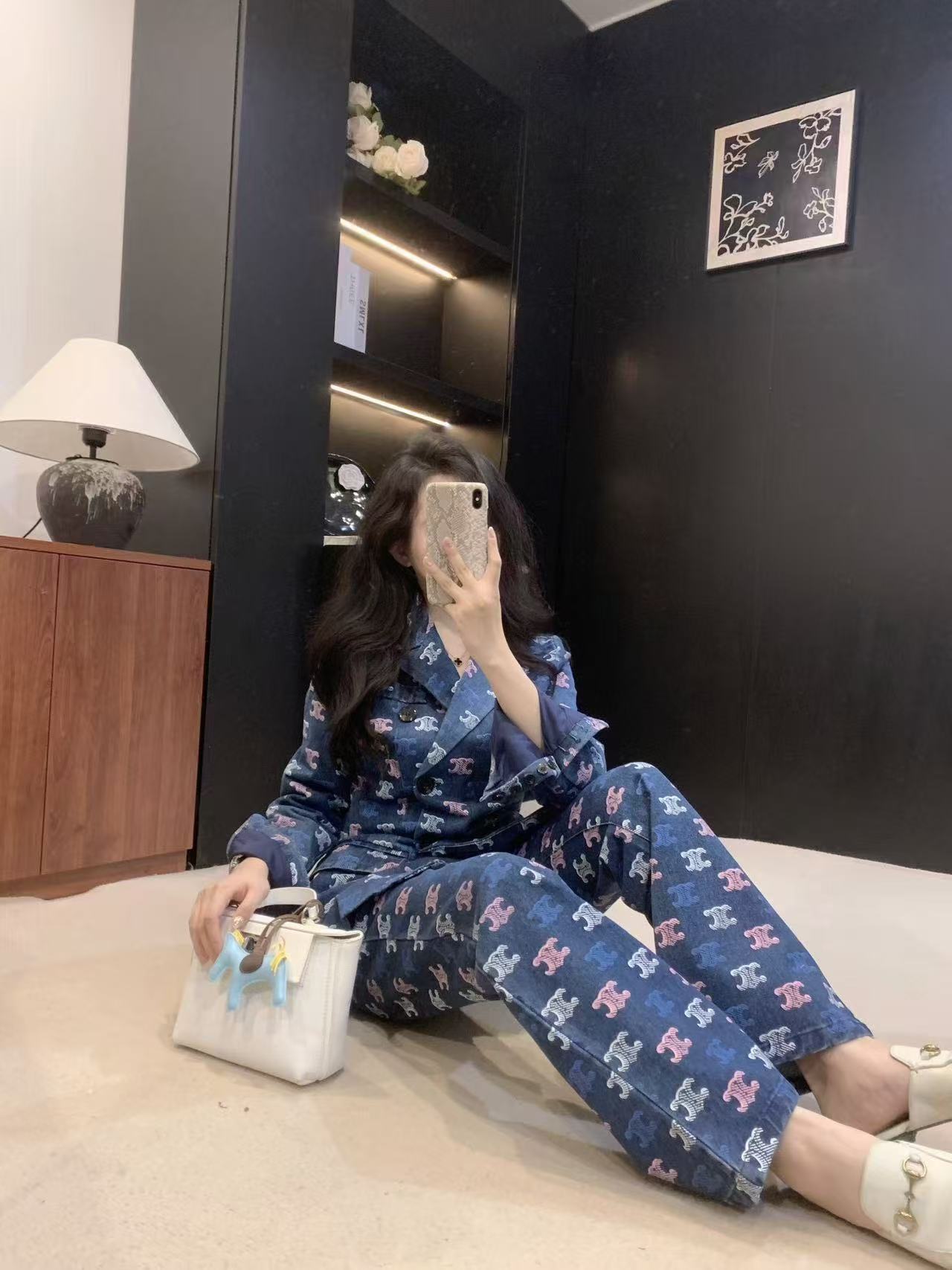 CELINE プリントデニムジャケット＆パンツ セットアップ【50％割引+送料無料】