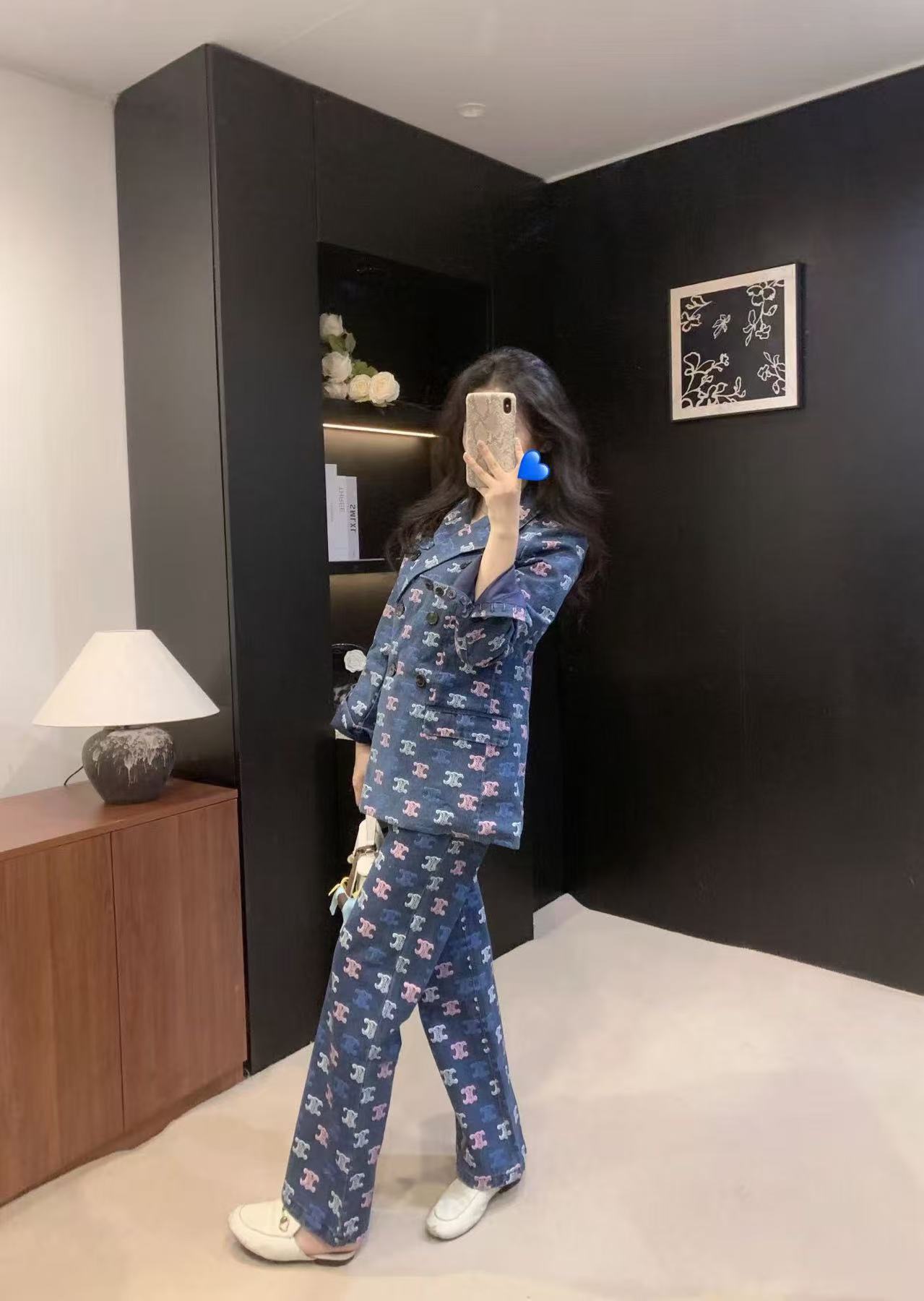 CELINE プリントデニムジャケット＆パンツ セットアップ【50％割引+送料無料】