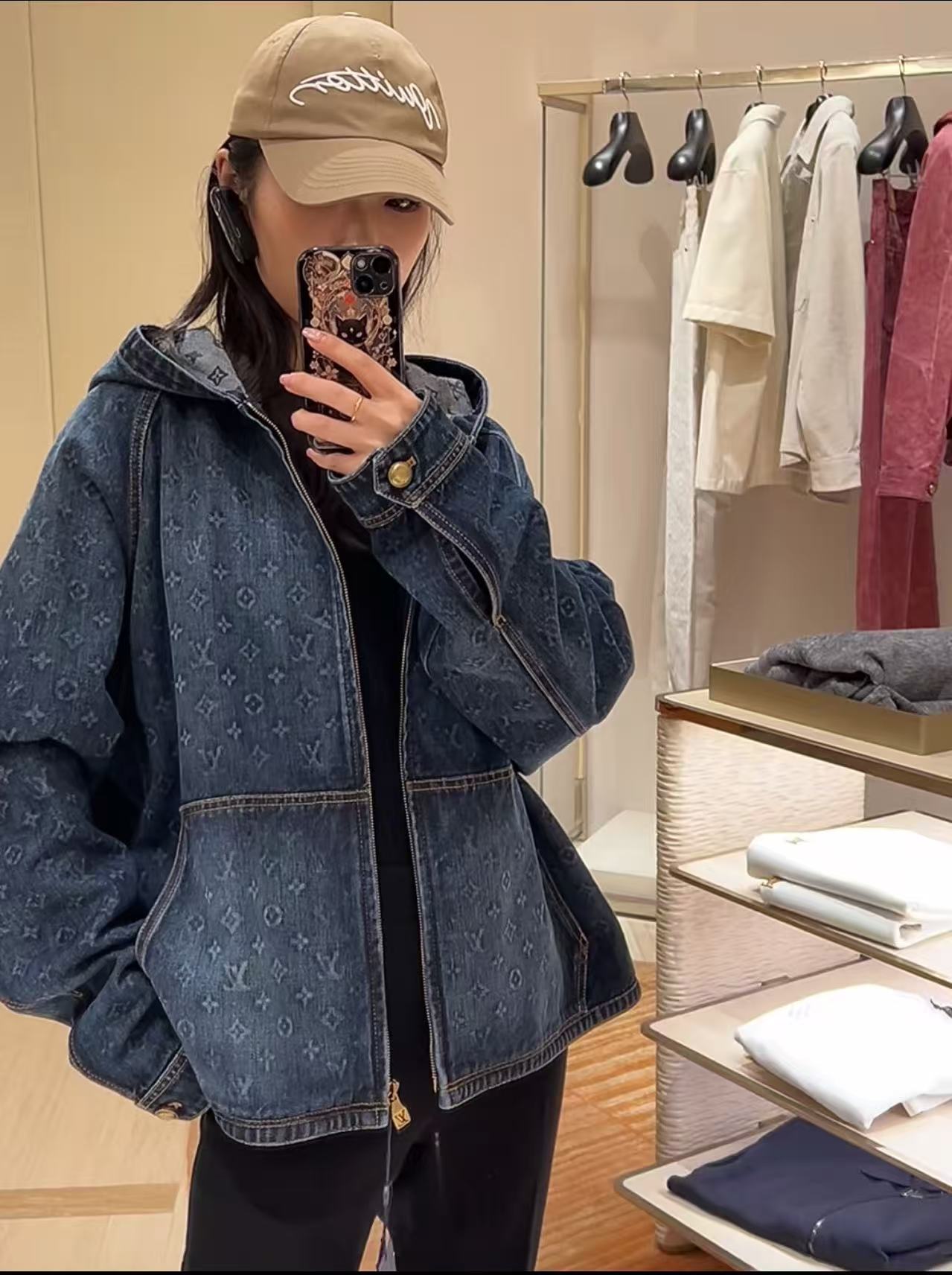 LV ハイクオリティ・プリント入りフード付きデニムジャケット【50％割引+送料無料】