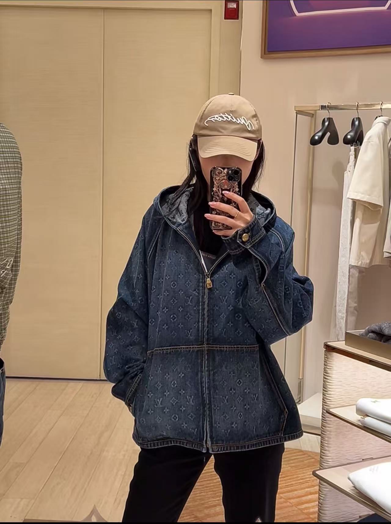 LV ハイクオリティ・プリント入りフード付きデニムジャケット【50％割引+送料無料】
