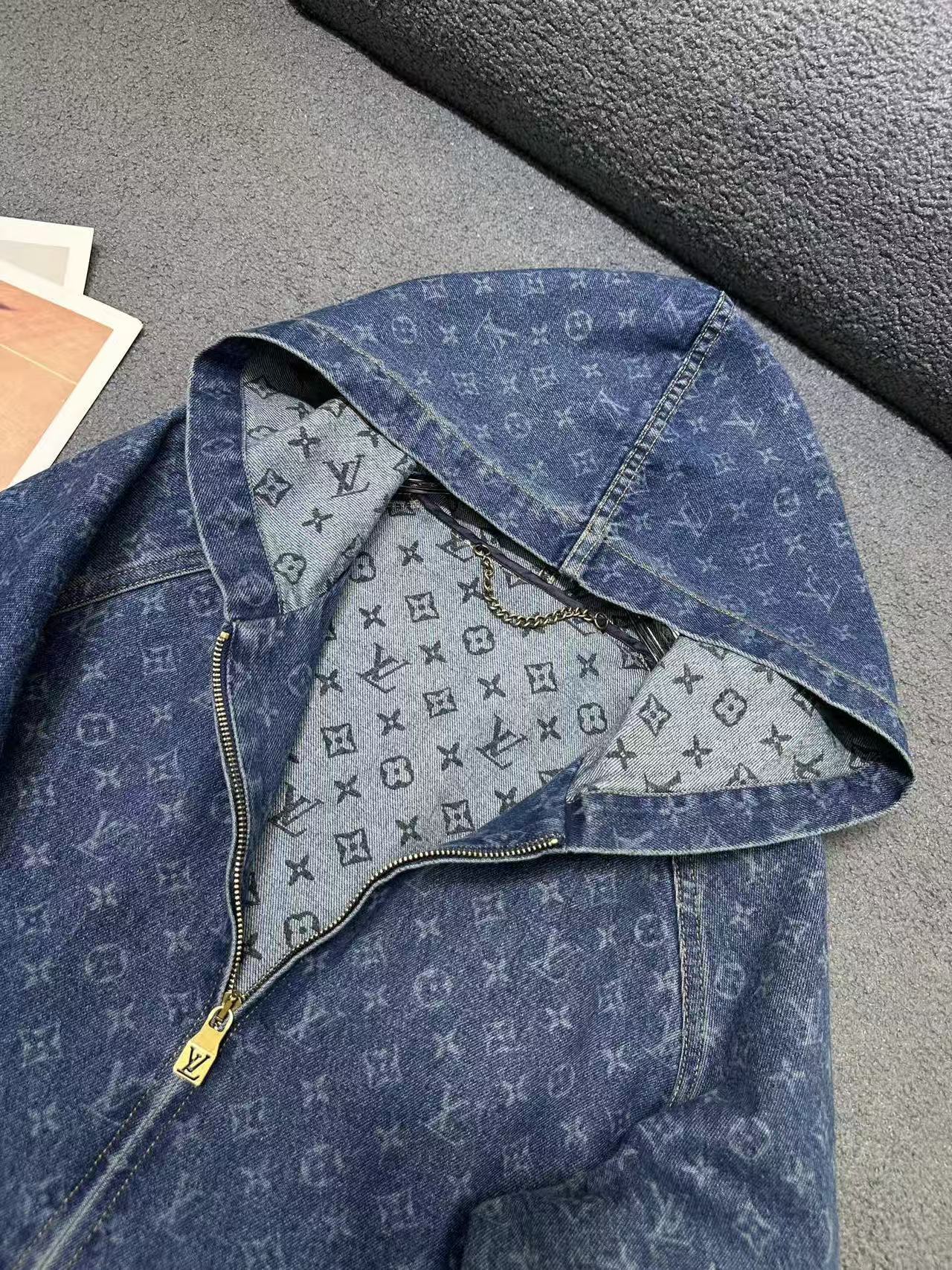 LV ハイクオリティ・プリント入りフード付きデニムジャケット【50％割引+送料無料】