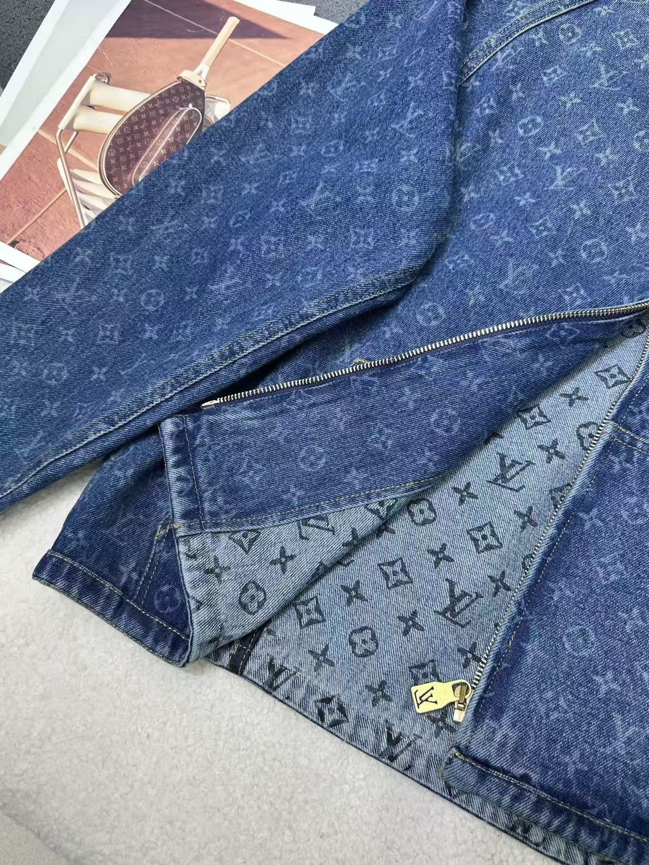 LV ハイクオリティ・プリント入りフード付きデニムジャケット【50％割引+送料無料】