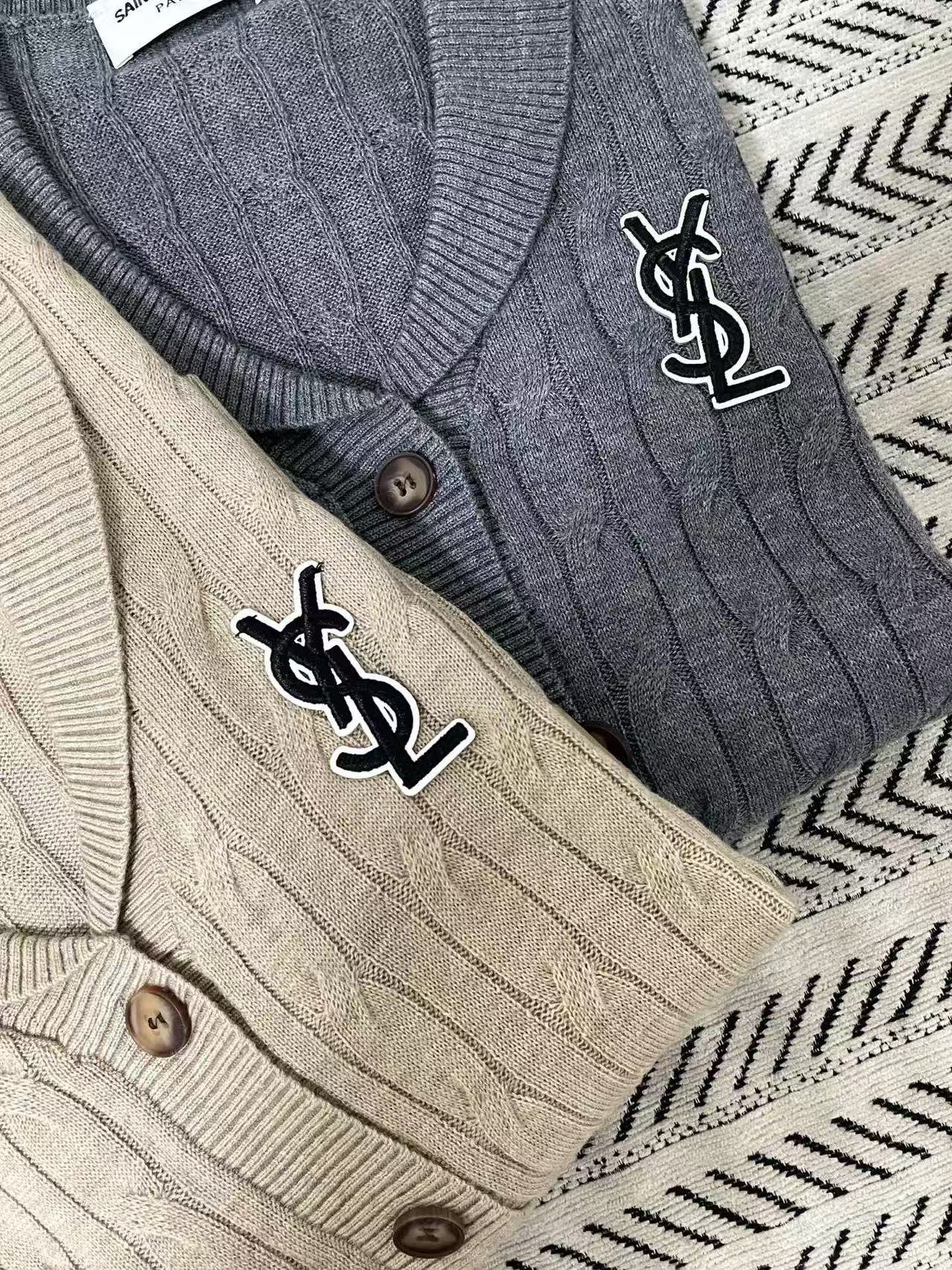 YSL シンプルロゴボタン ウールカーディガン【50％割引+送料無料】