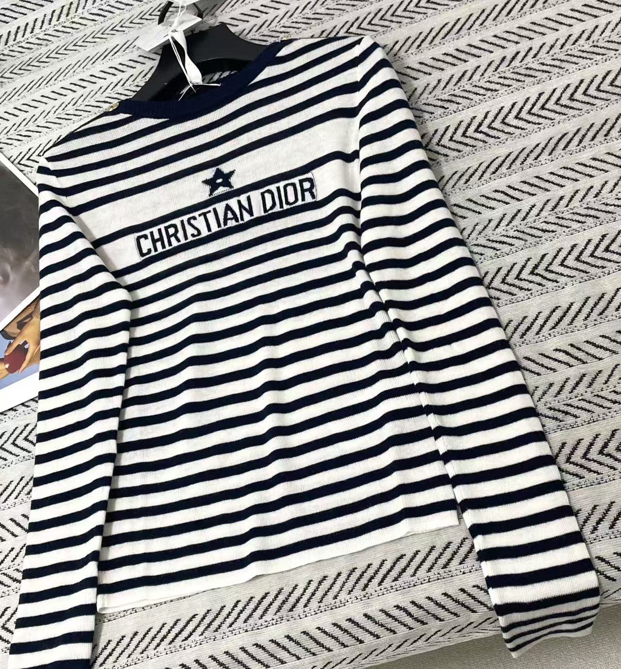 DIOR ウール ストライプ ロゴセーター【50％割引+送料無料】