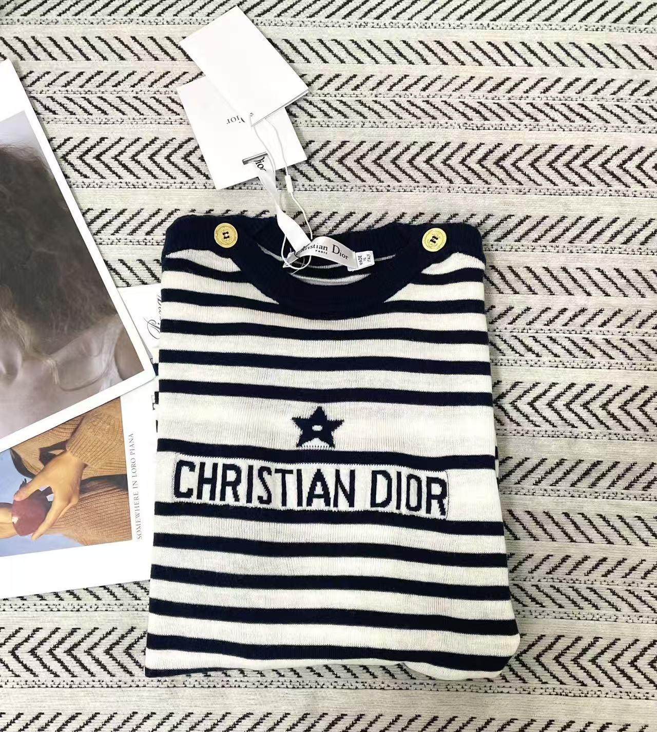 DIOR ウール ストライプ ロゴセーター【50％割引+送料無料】