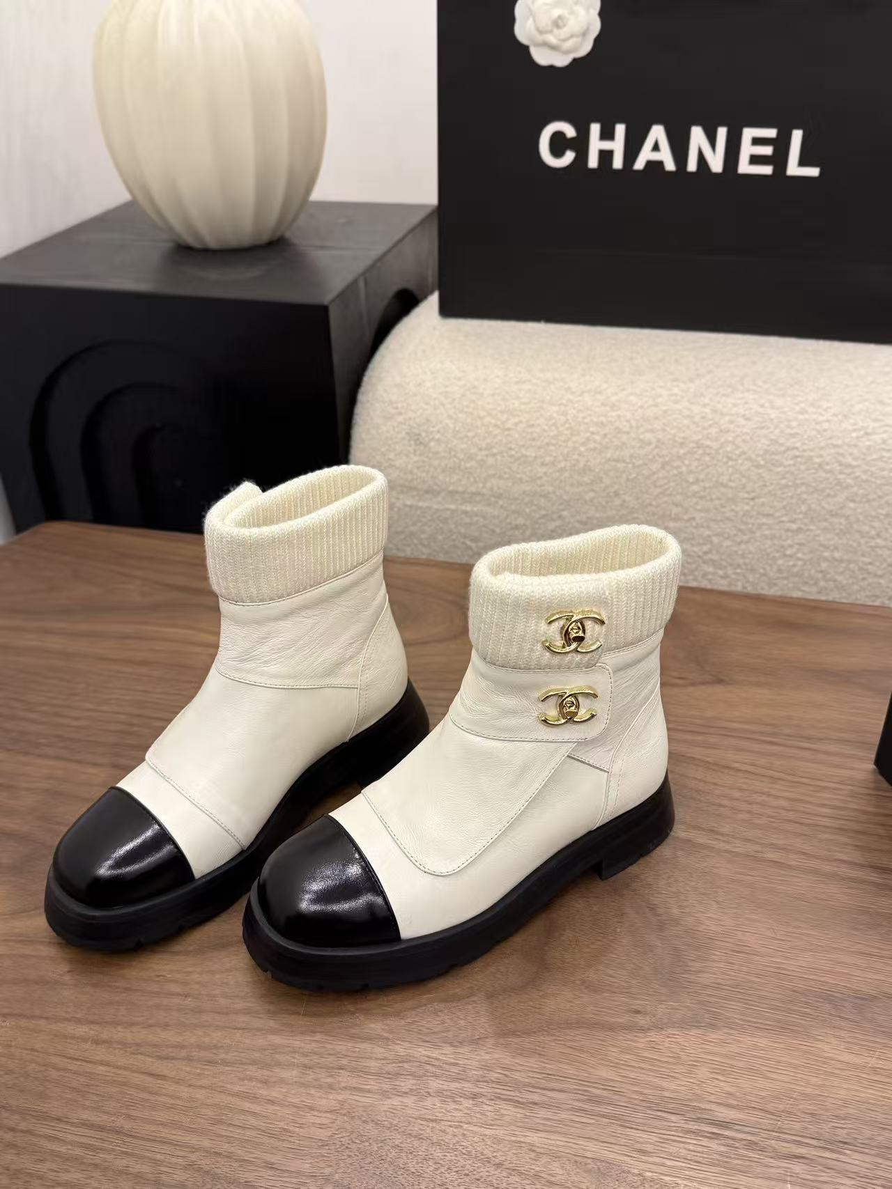 CHANE1 高品質ダブルCレザーアンクルブーツ【50％割引+送料無料】
